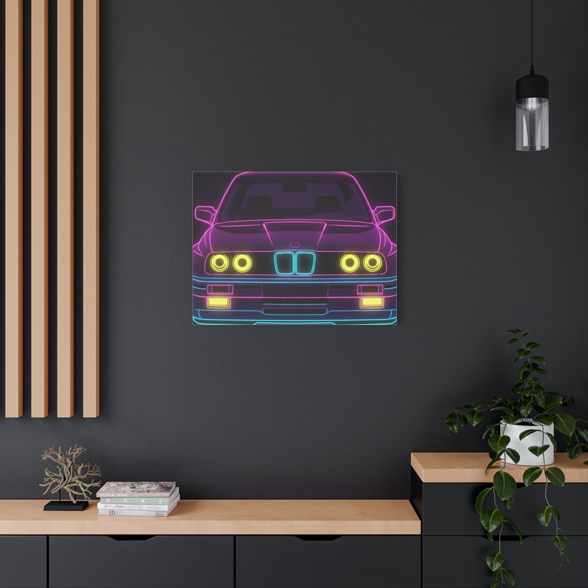 BMW E30 Neon Synthwave Canvas Wall Art