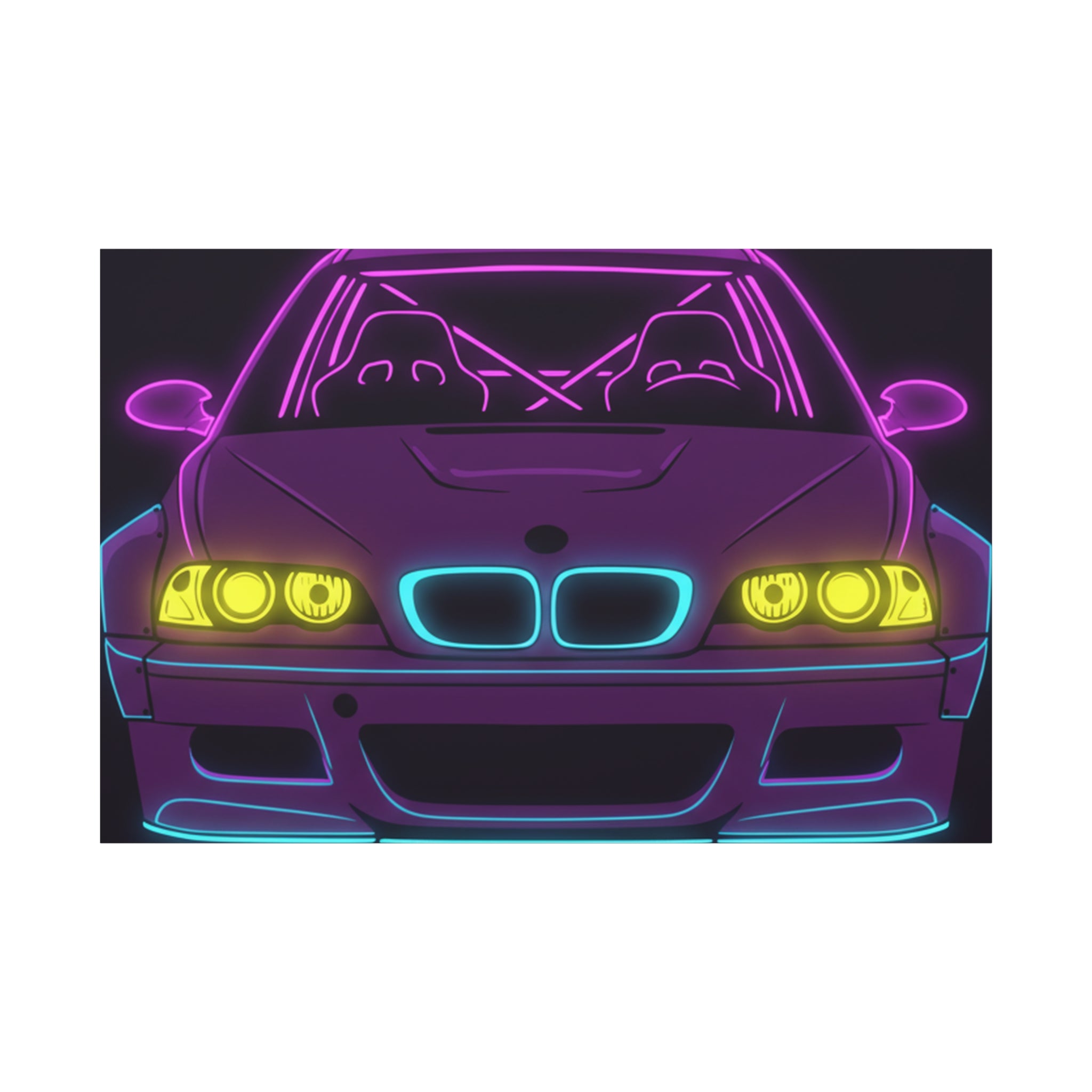 BMW E46 M3 (2000-06) Neon Synthwave Canvas Wall Art