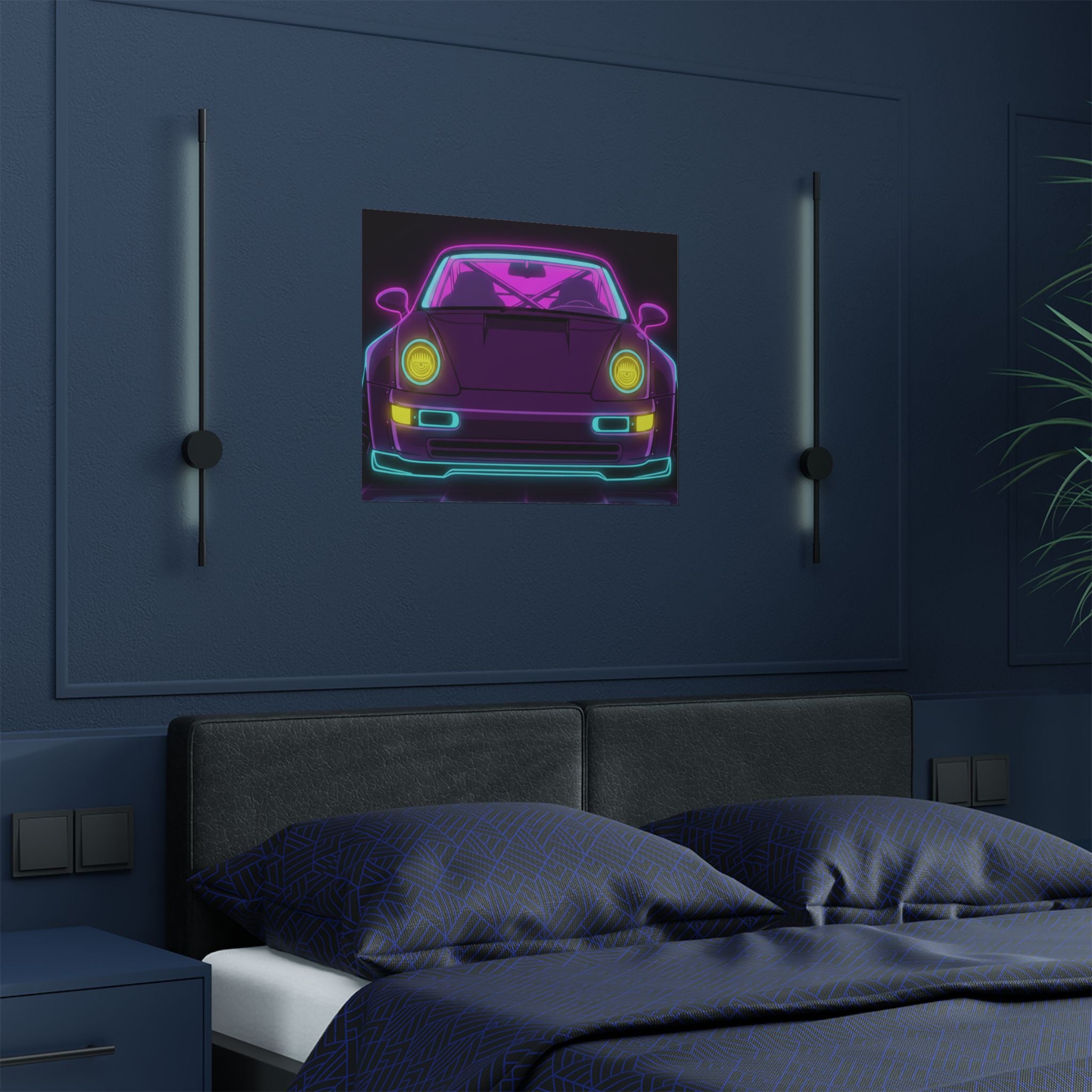 Porsche 964 Turbo Neon Synthwave Poster