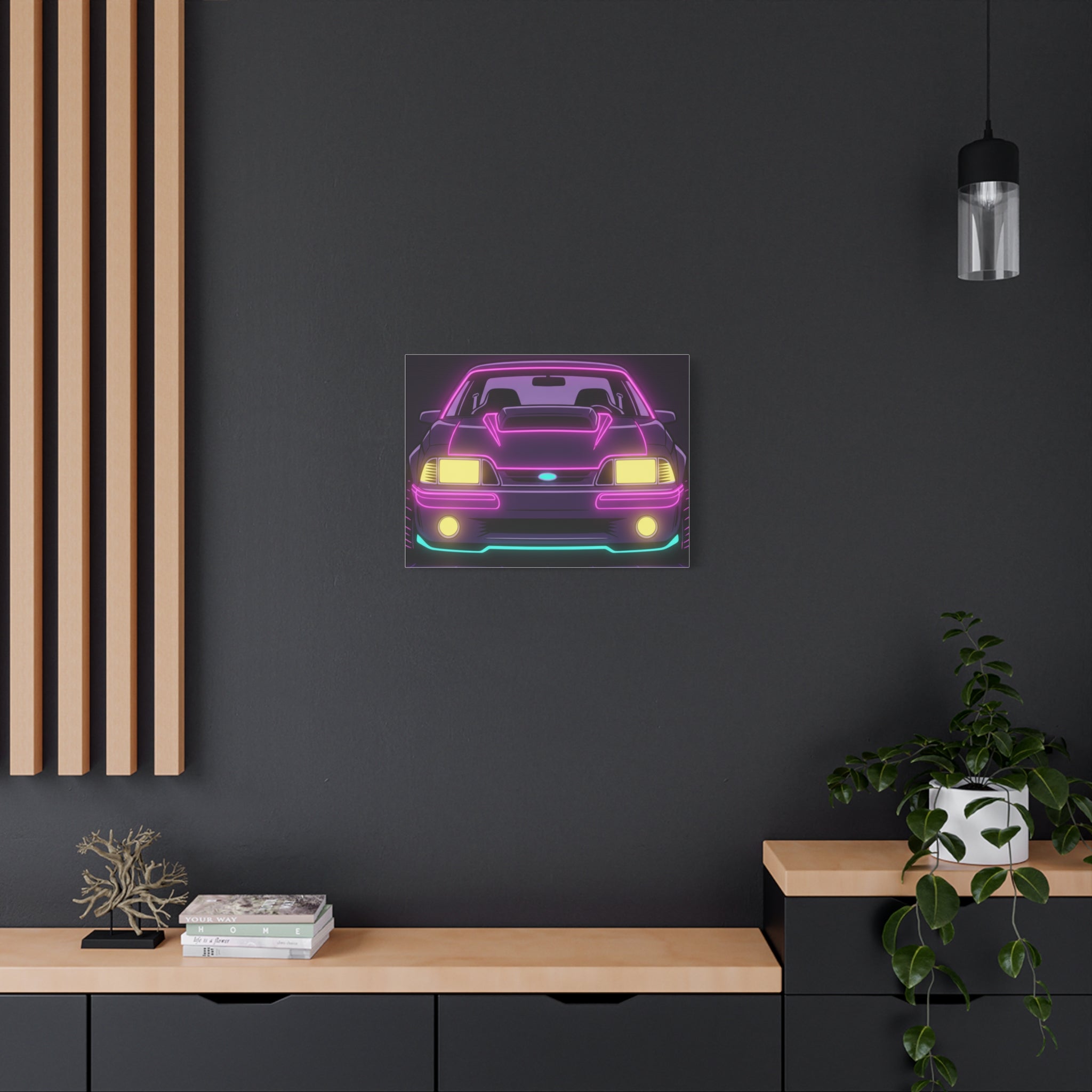 Ford Mustang Fox Body GT Neon Synthwave Canvas Wall Art
