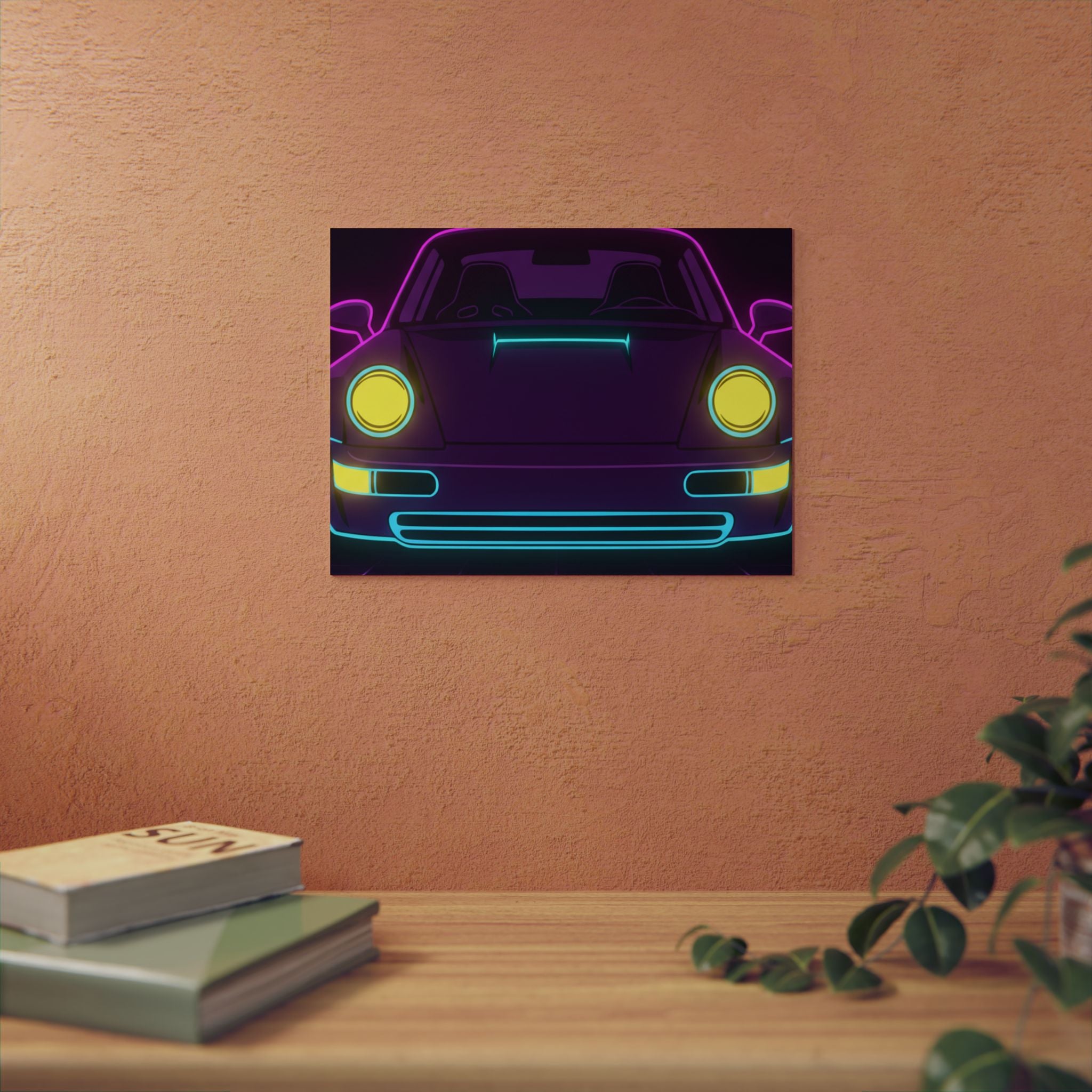 Porsche 964 Singer Neon Synthwave Metal Wall Sign