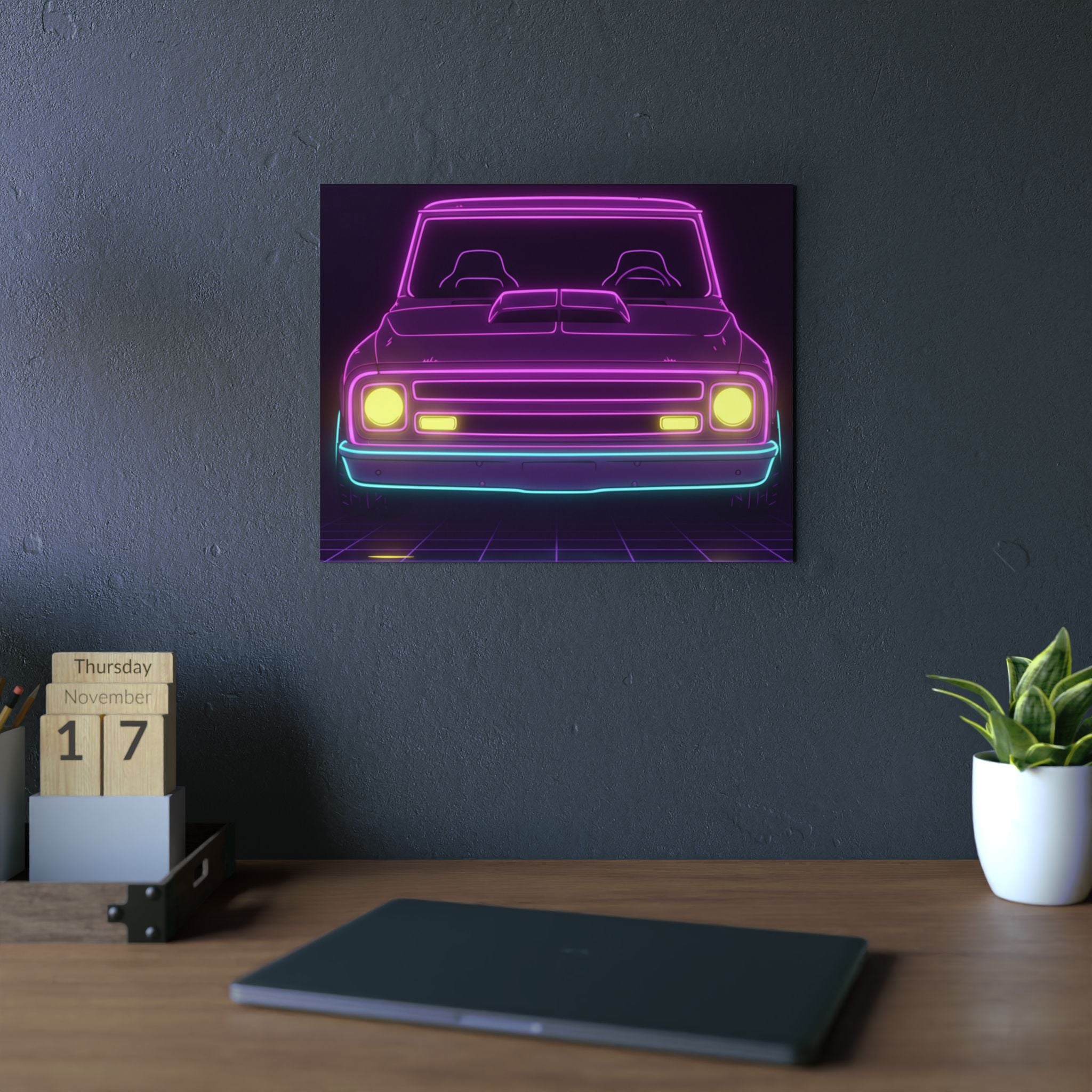 Chevy C10 Pickup (1967-72) Neon Synthwave Metal Wall Sign