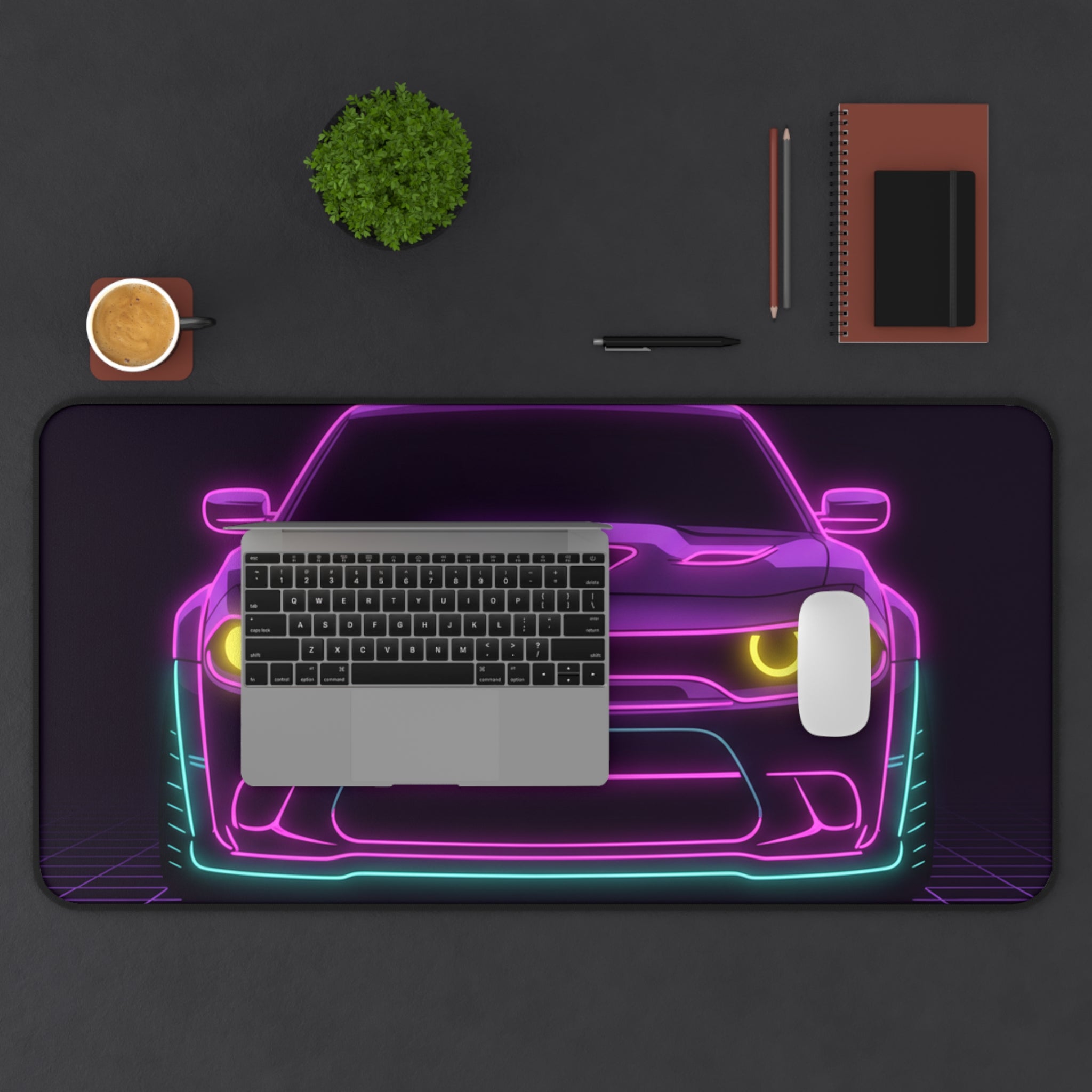 Dodge Challenger SRT Hellcat Neon Synthwave Desk Mat