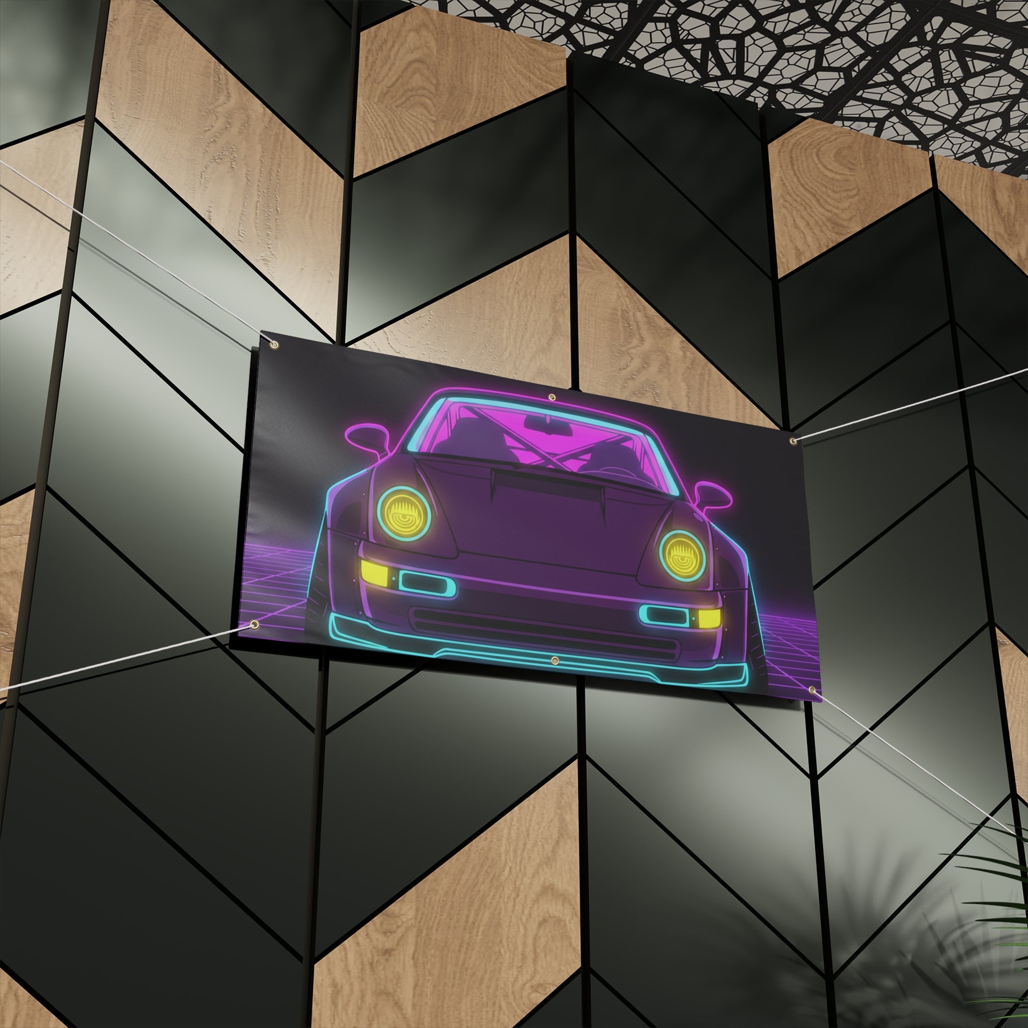 Porsche 964 Turbo Neon Synthwave Banner