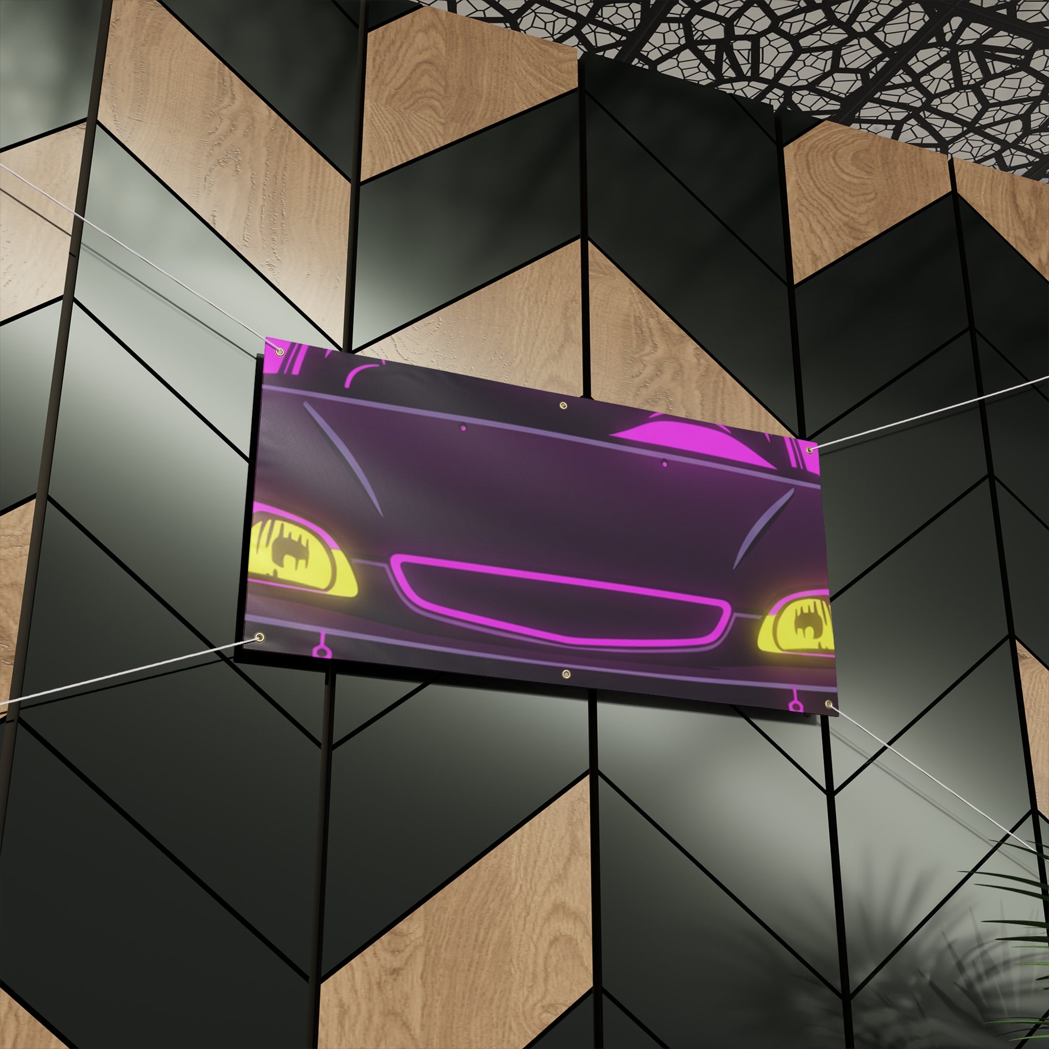 Honda Civic EK Hatch Neon Synthwave Banner