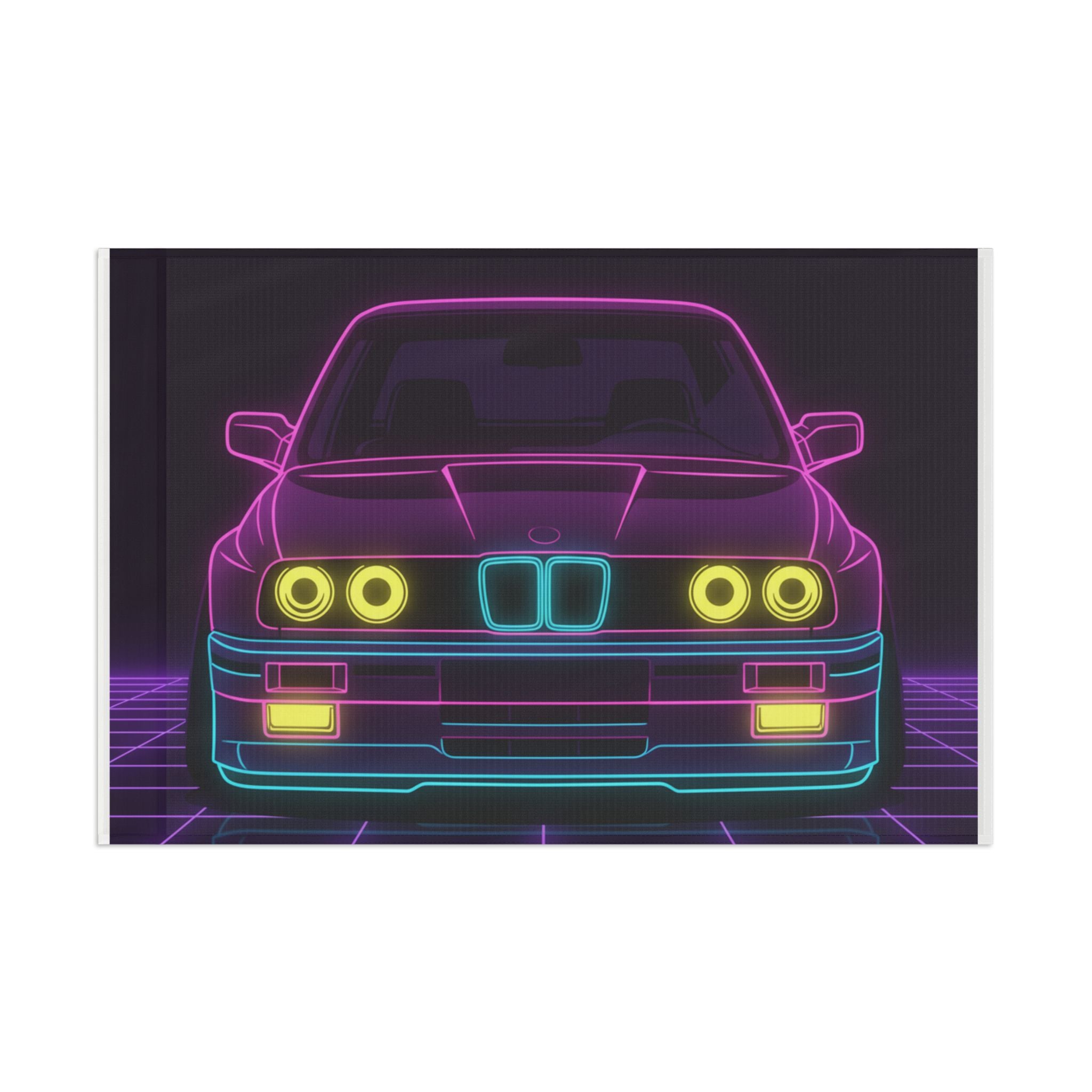 BMW E30 Neon Synthwave Garage Flag