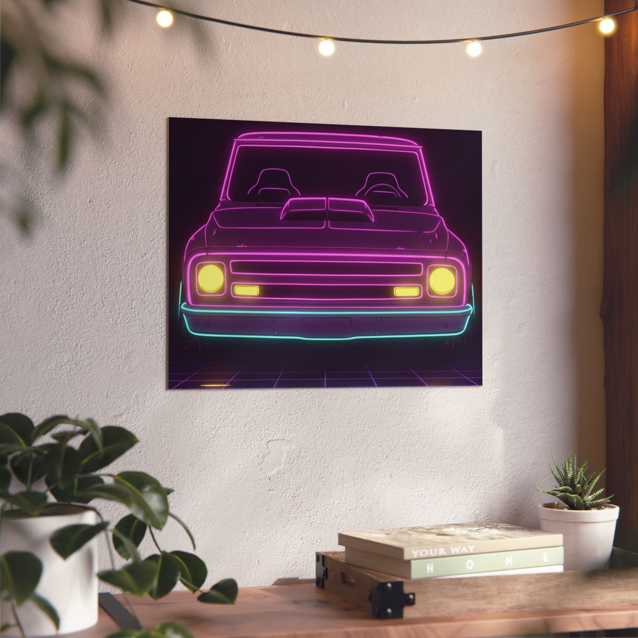 Chevy C10 Pickup (1967-72) Neon Synthwave Metal Wall Sign