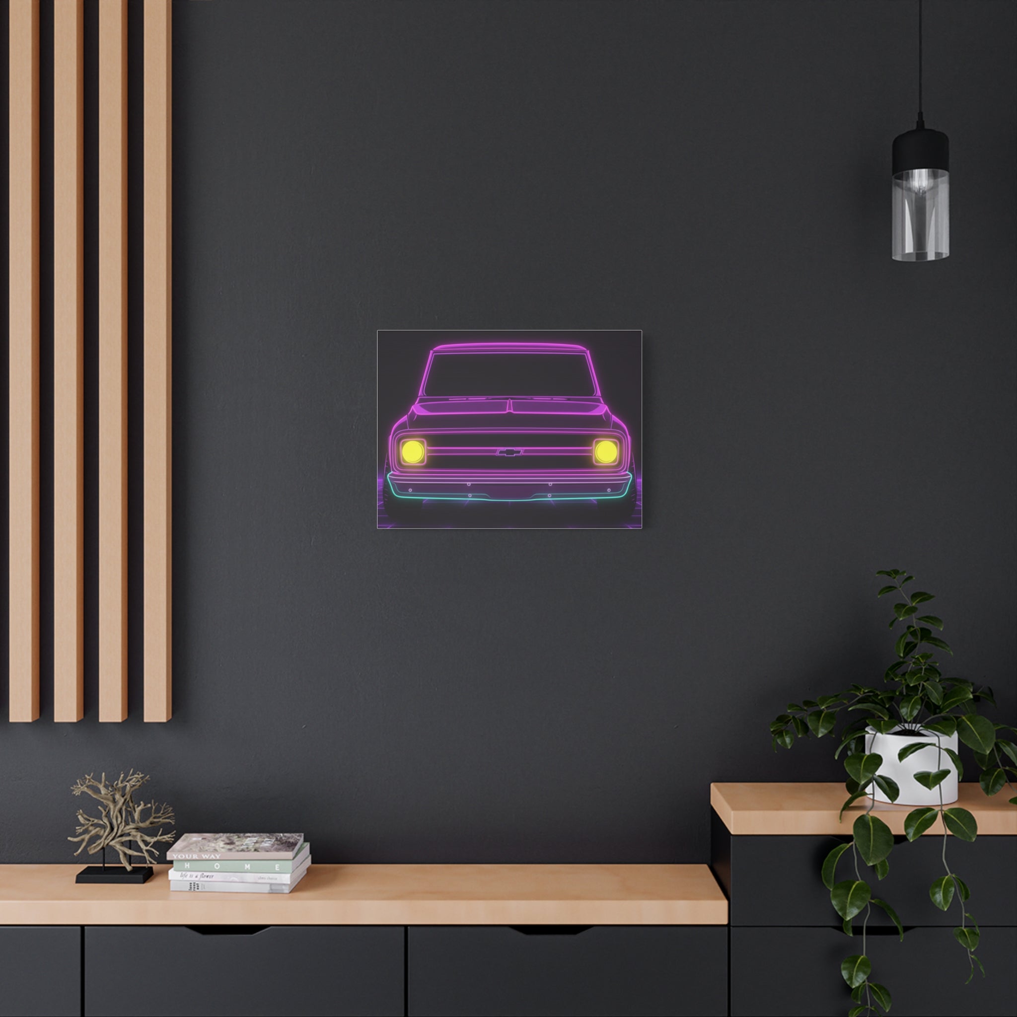 Chevy C10 Pickup (1967-72) Pro-Touring Neon Synthwave Canvas Wall Art
