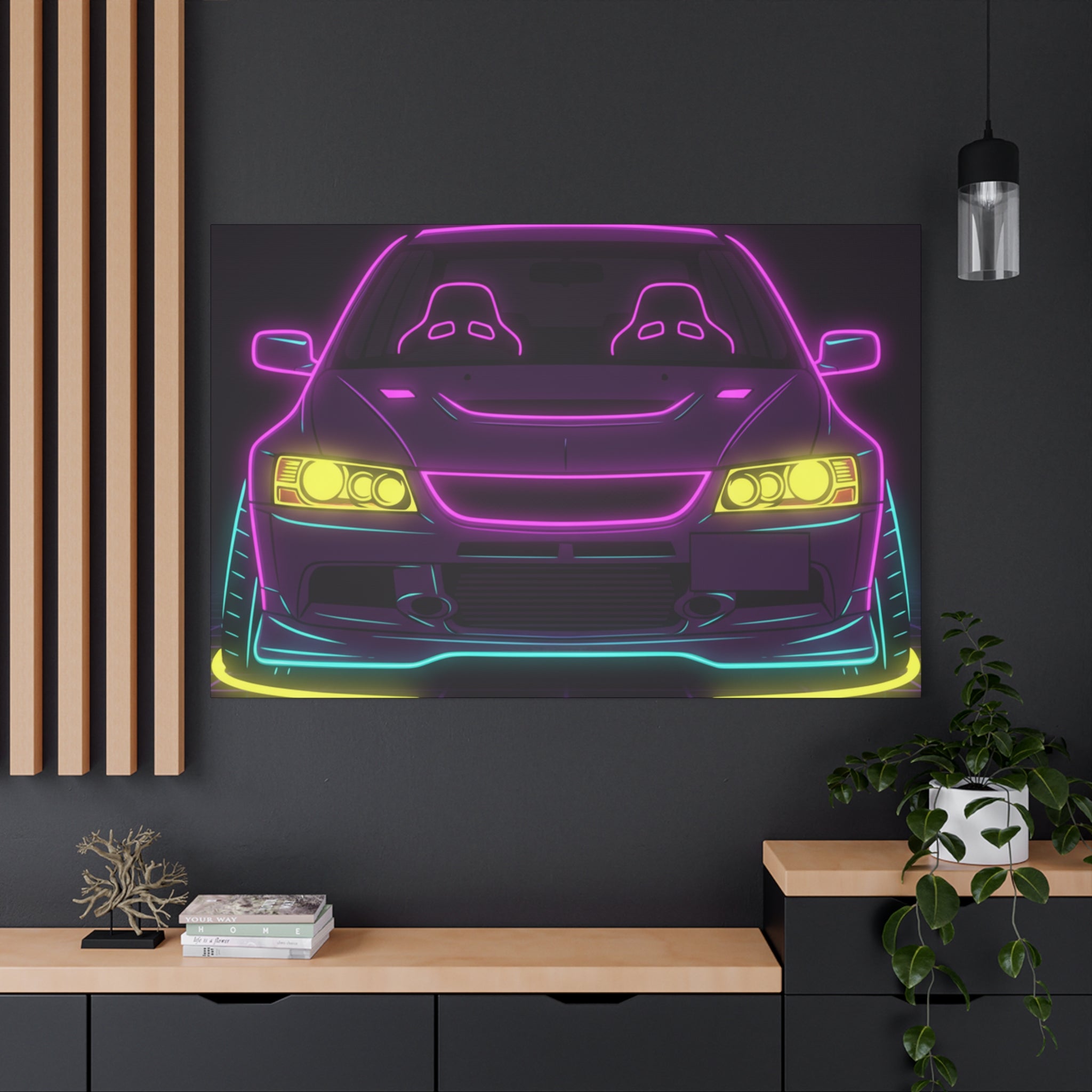 Mitsubishi Evo IX (2005-07) Neon Synthwave Canvas Wall Art