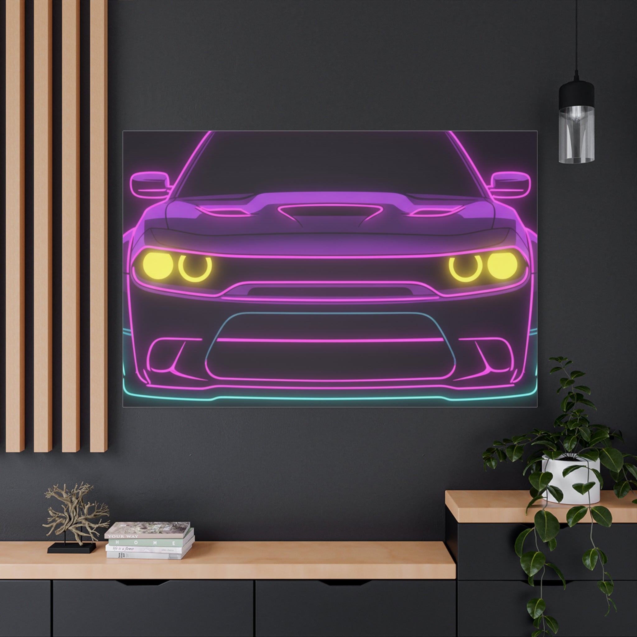 Dodge Challenger SRT Hellcat Neon Synthwave Canvas Wall Art