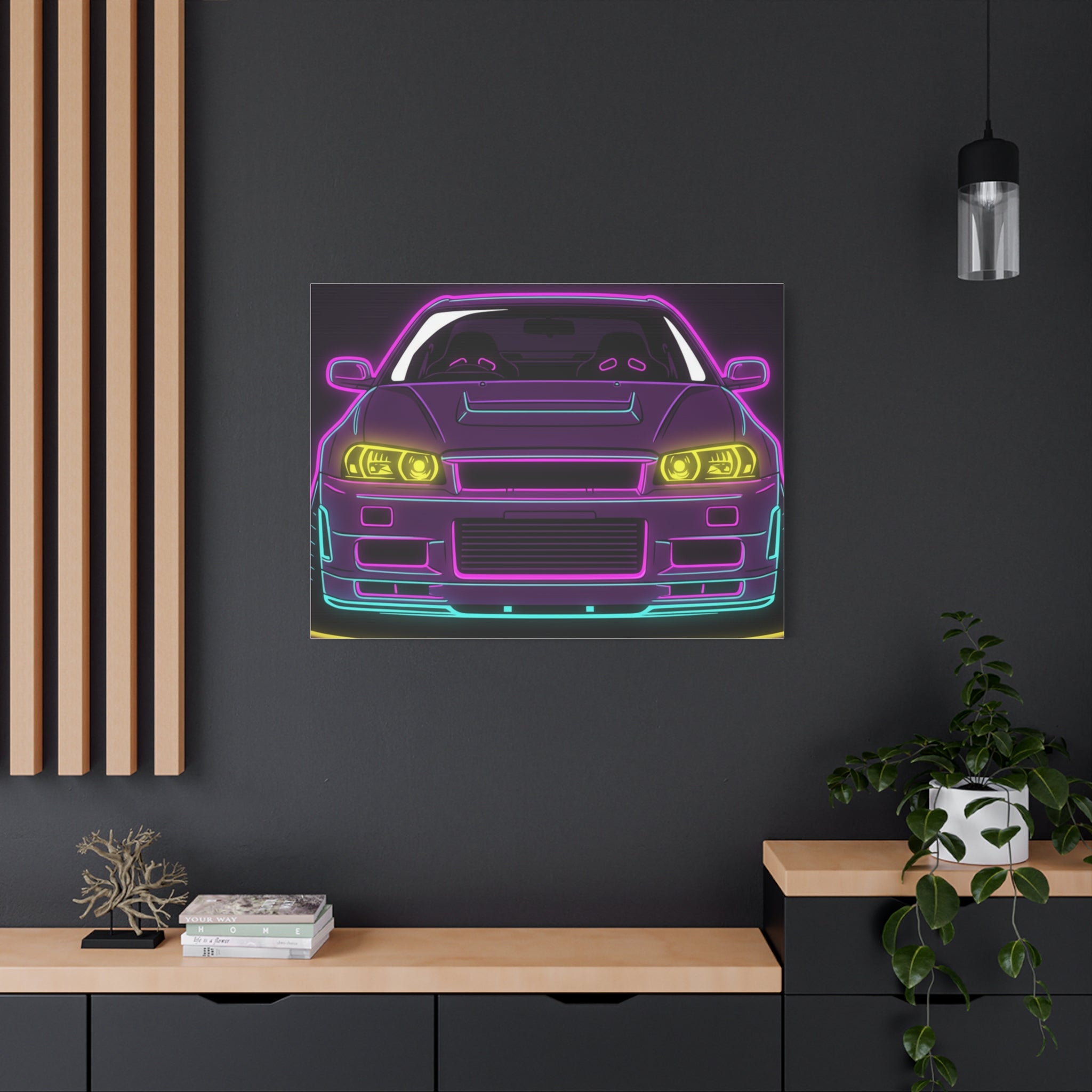 Nissan GT-R Neon Synthwave Canvas Wall Art