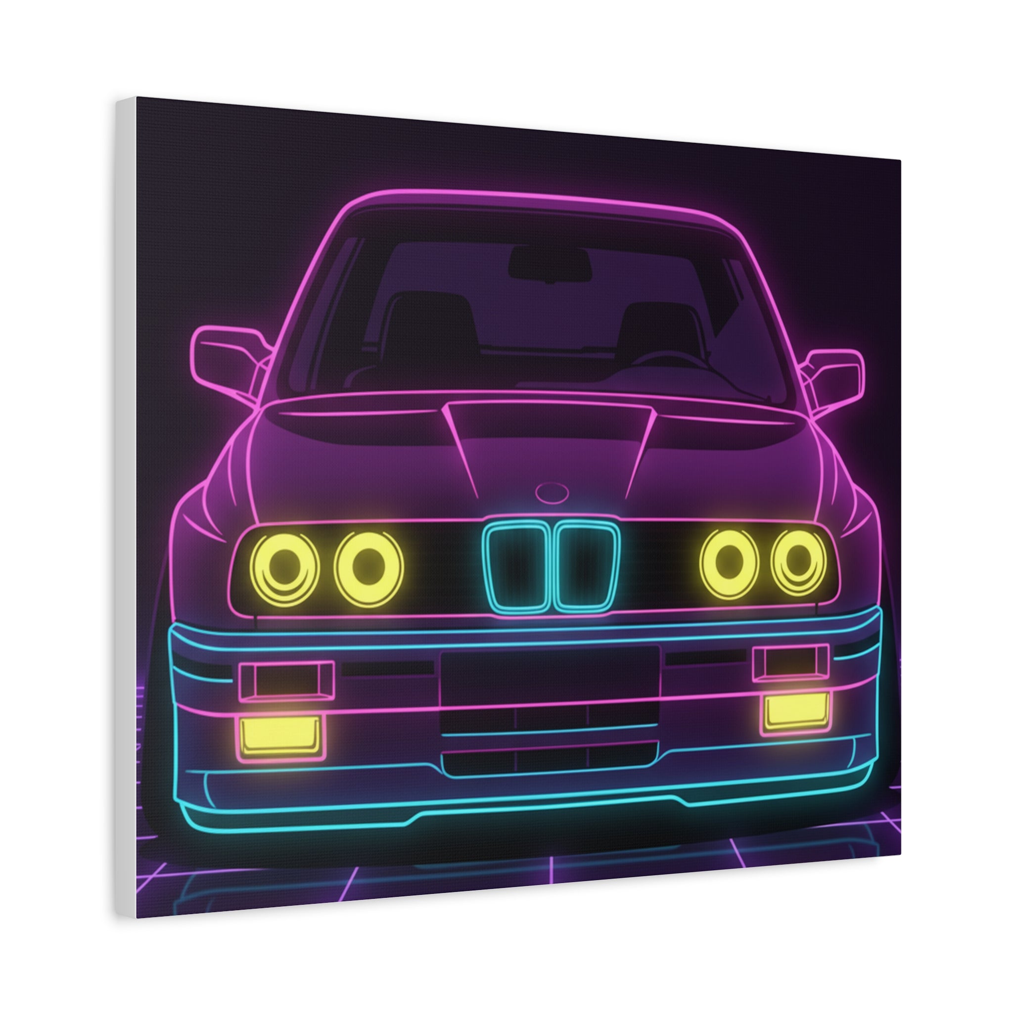 BMW E30 Neon Synthwave Canvas Wall Art