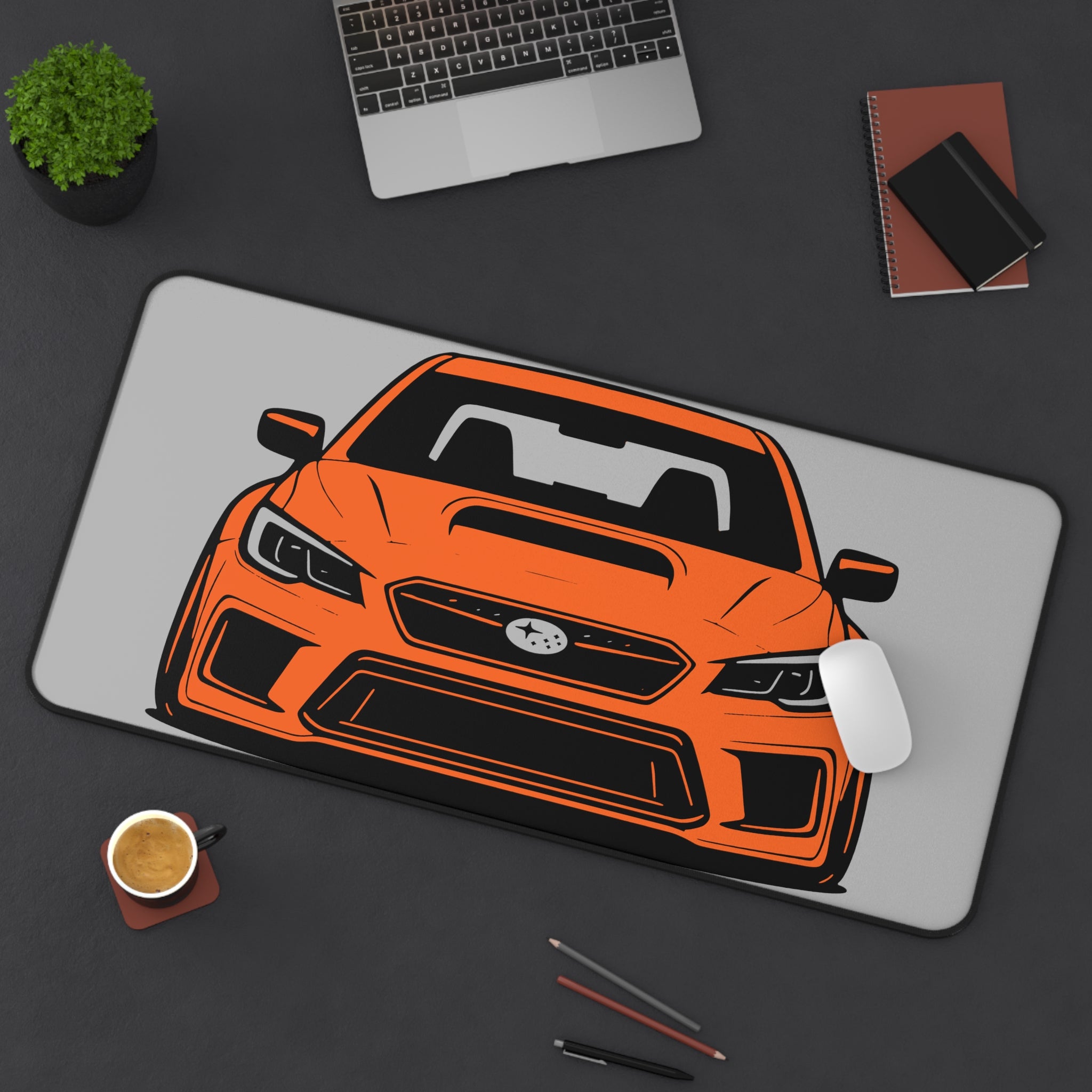 WRX Desk Mat (Orange) Grey Background