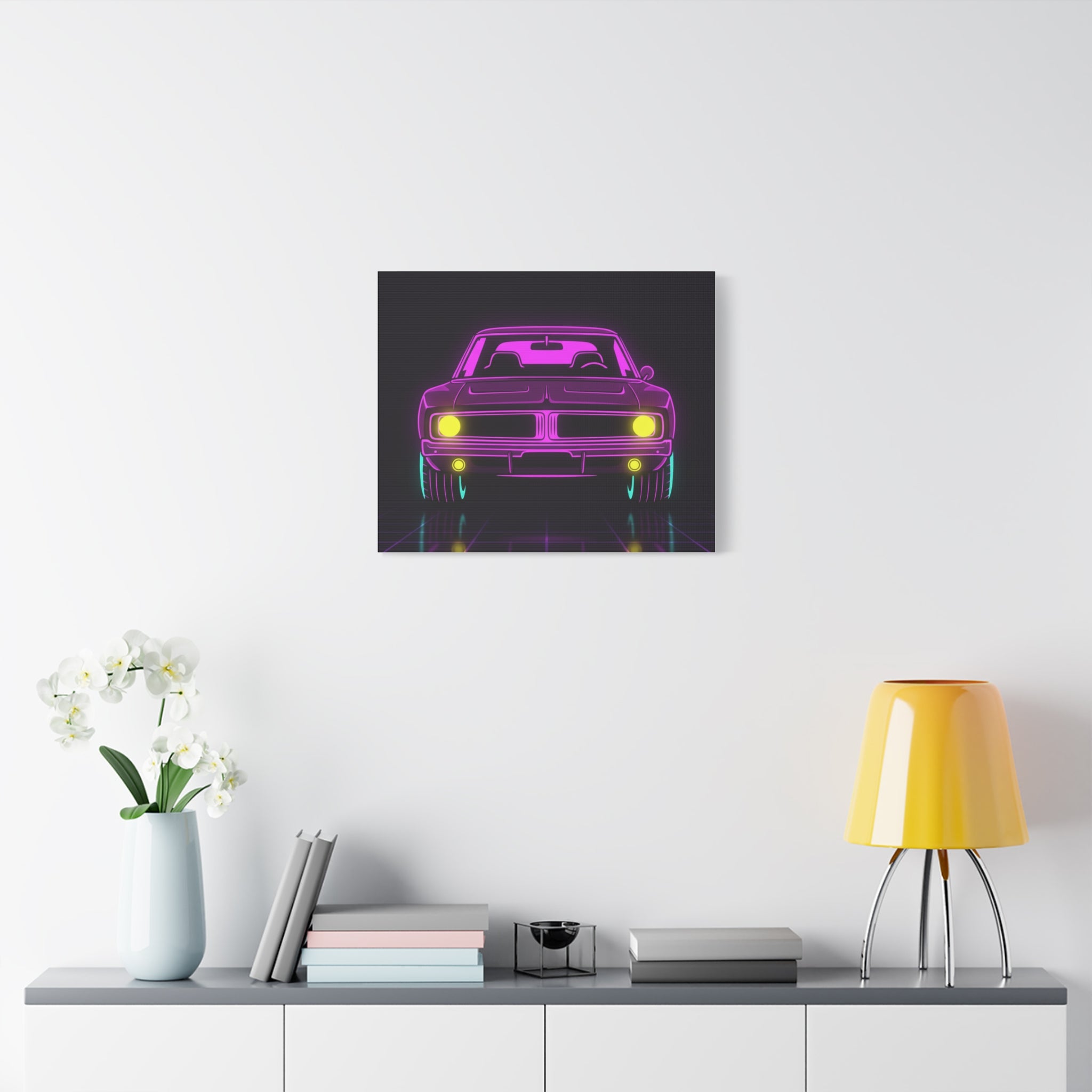 Dodge Charger R/T (1968-70) Resto-Mod Neon Synthwave Canvas Wall Art