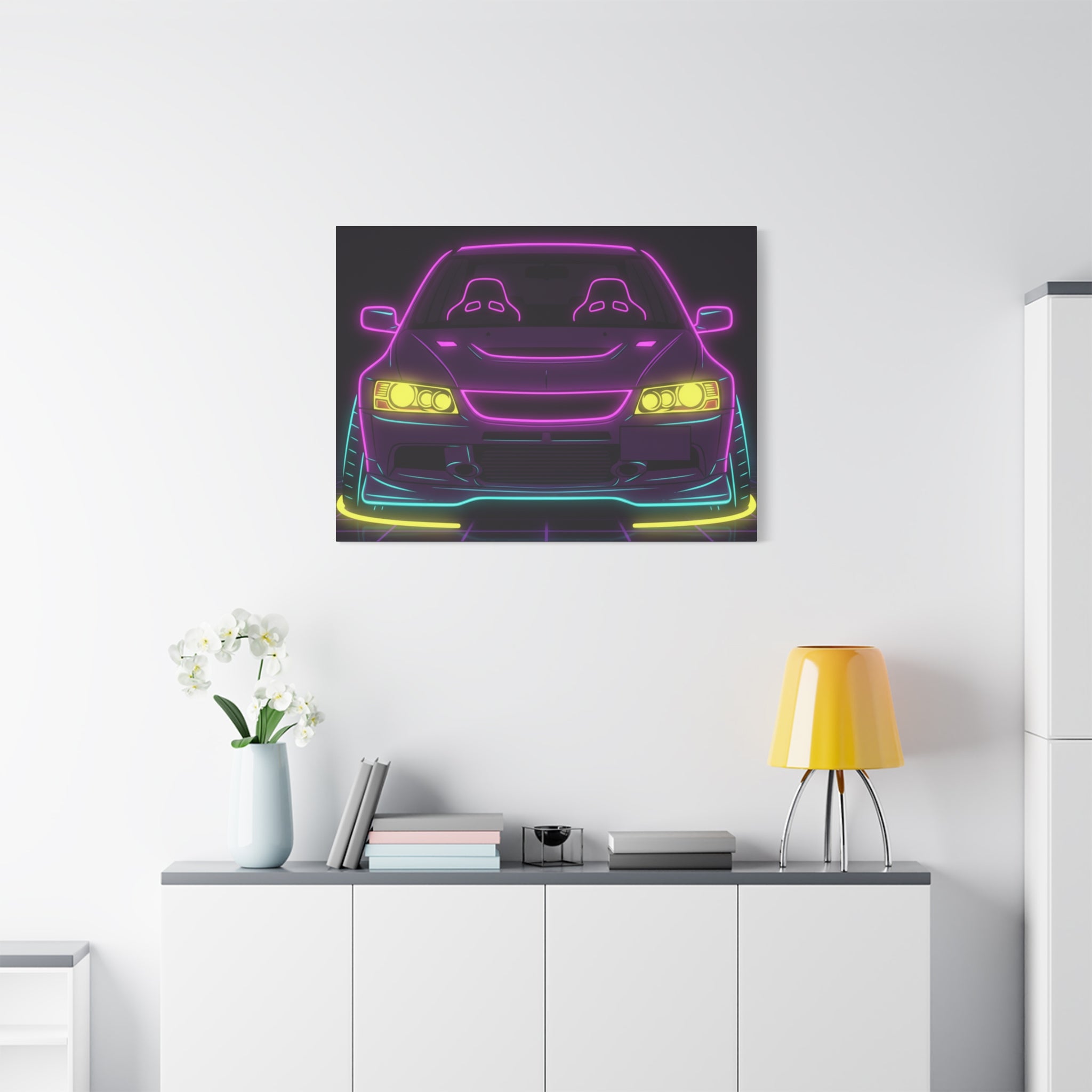 Mitsubishi Evo IX (2005-07) Neon Synthwave Canvas Wall Art