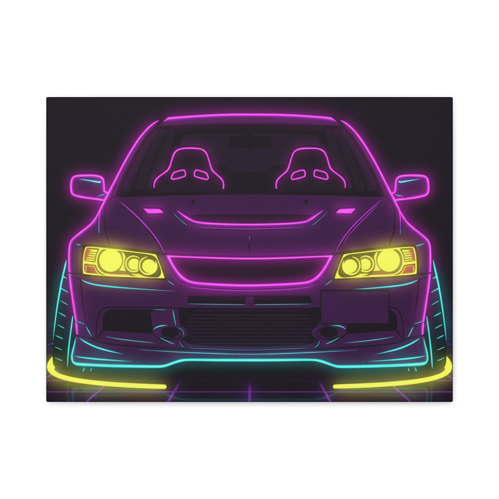 Mitsubishi Evo IX (2005-07) Neon Synthwave Canvas Wall Art