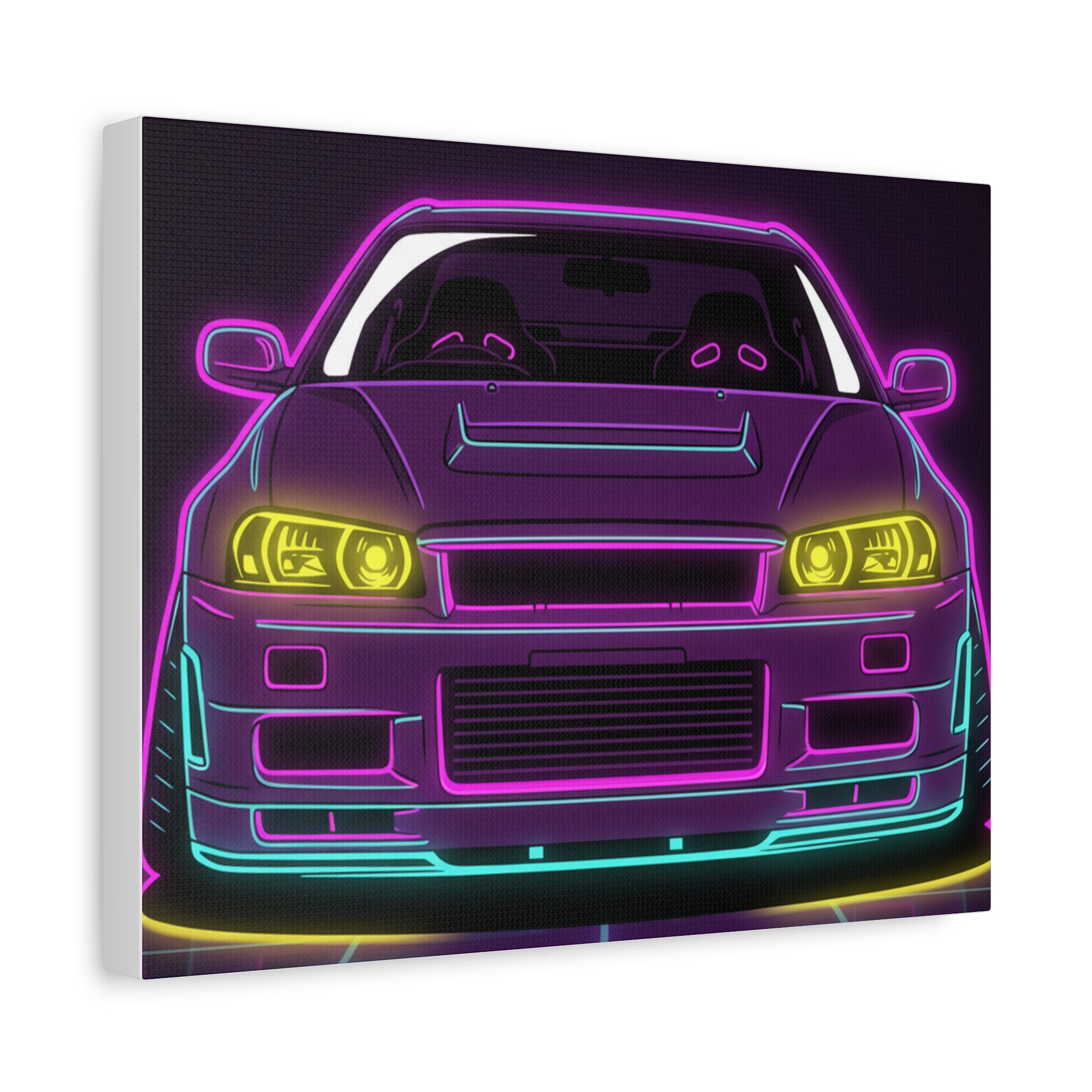 Nissan GT-R Neon Synthwave Canvas Wall Art