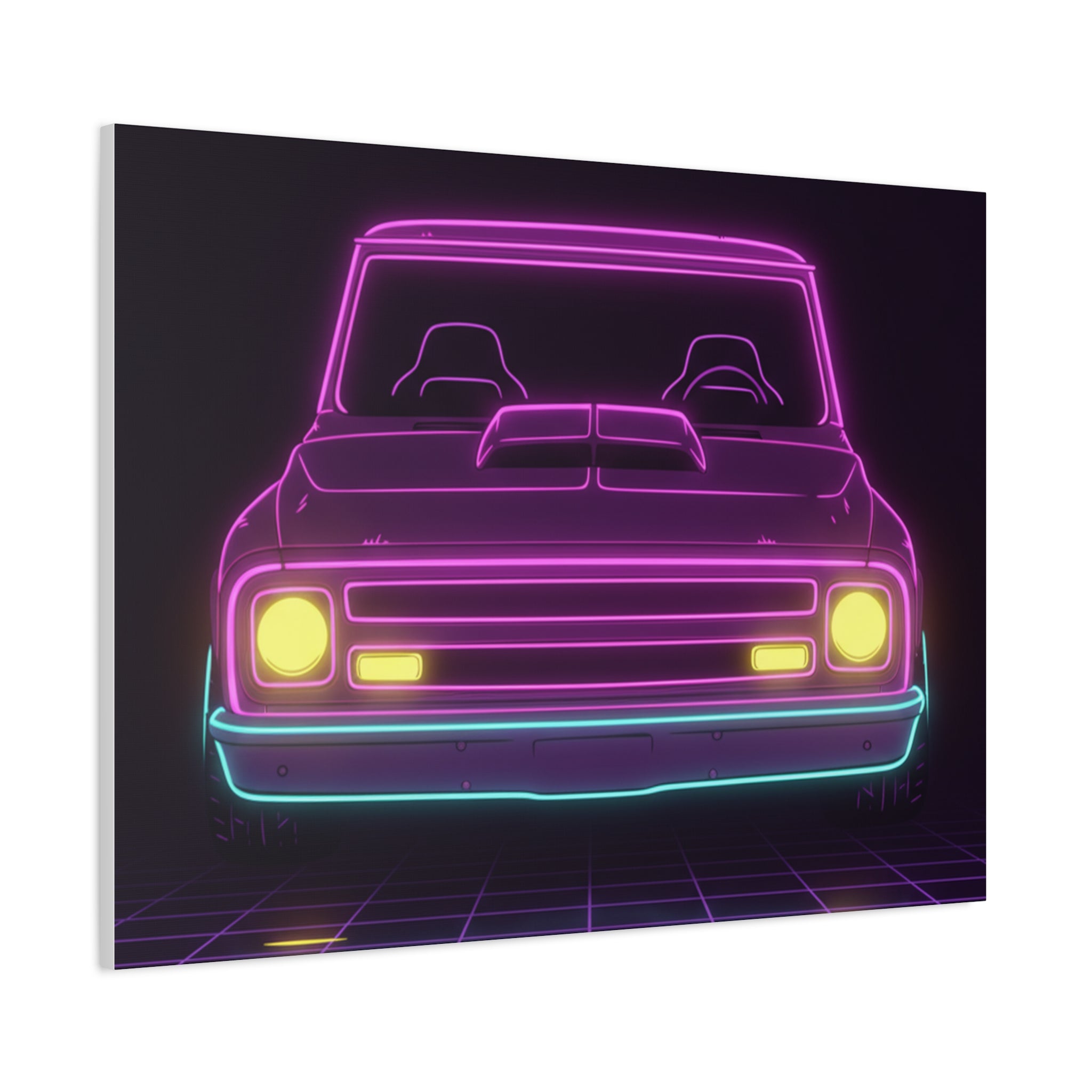 Chevy C10 Pickup (1967-72) Neon Synthwave Canvas Wall Art