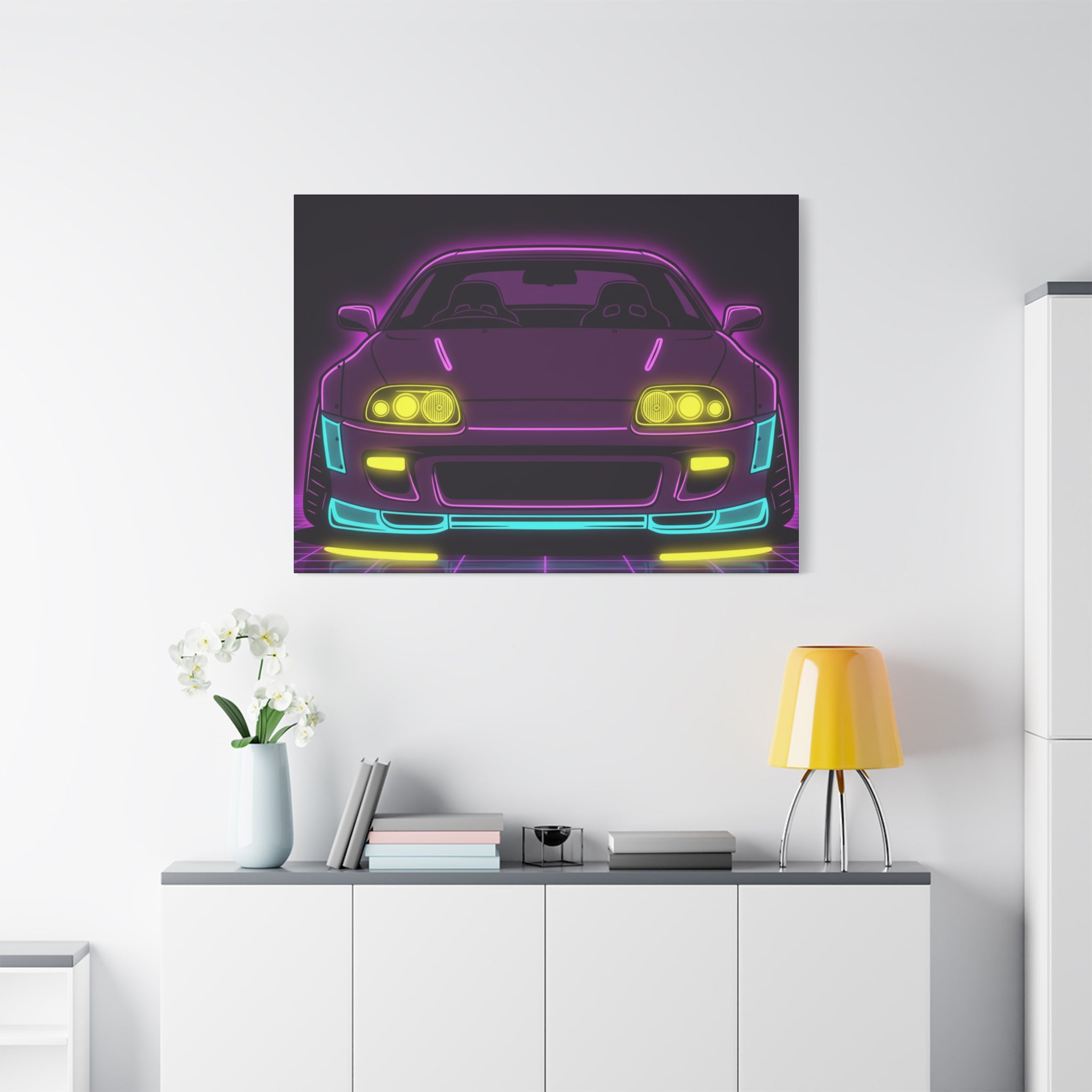 Toyota Supra MK4 Neon Synthwave Canvas Wall Art