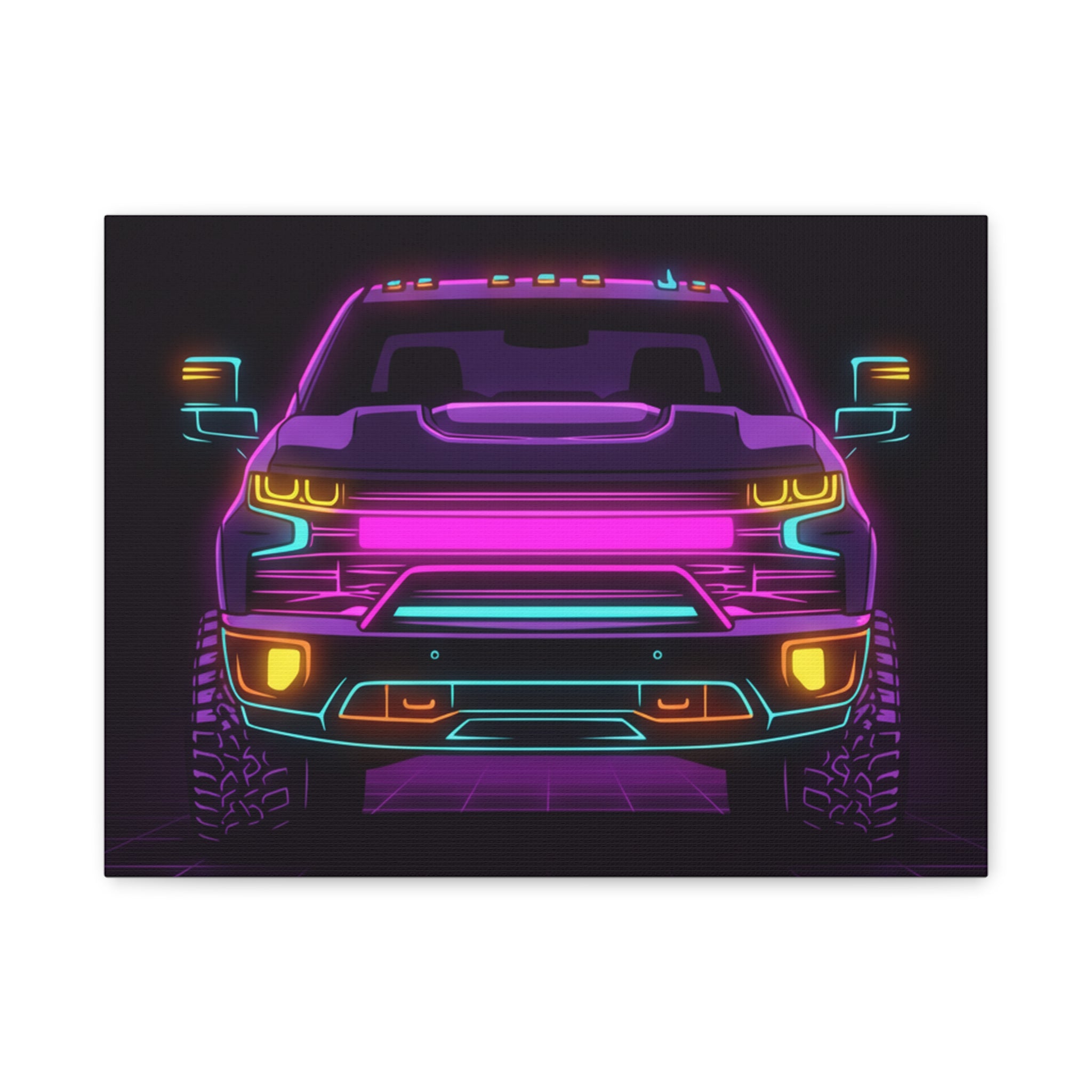 Chevy Silverado Trail Boss (2019+) Neon Synthwave Canvas Wall Art