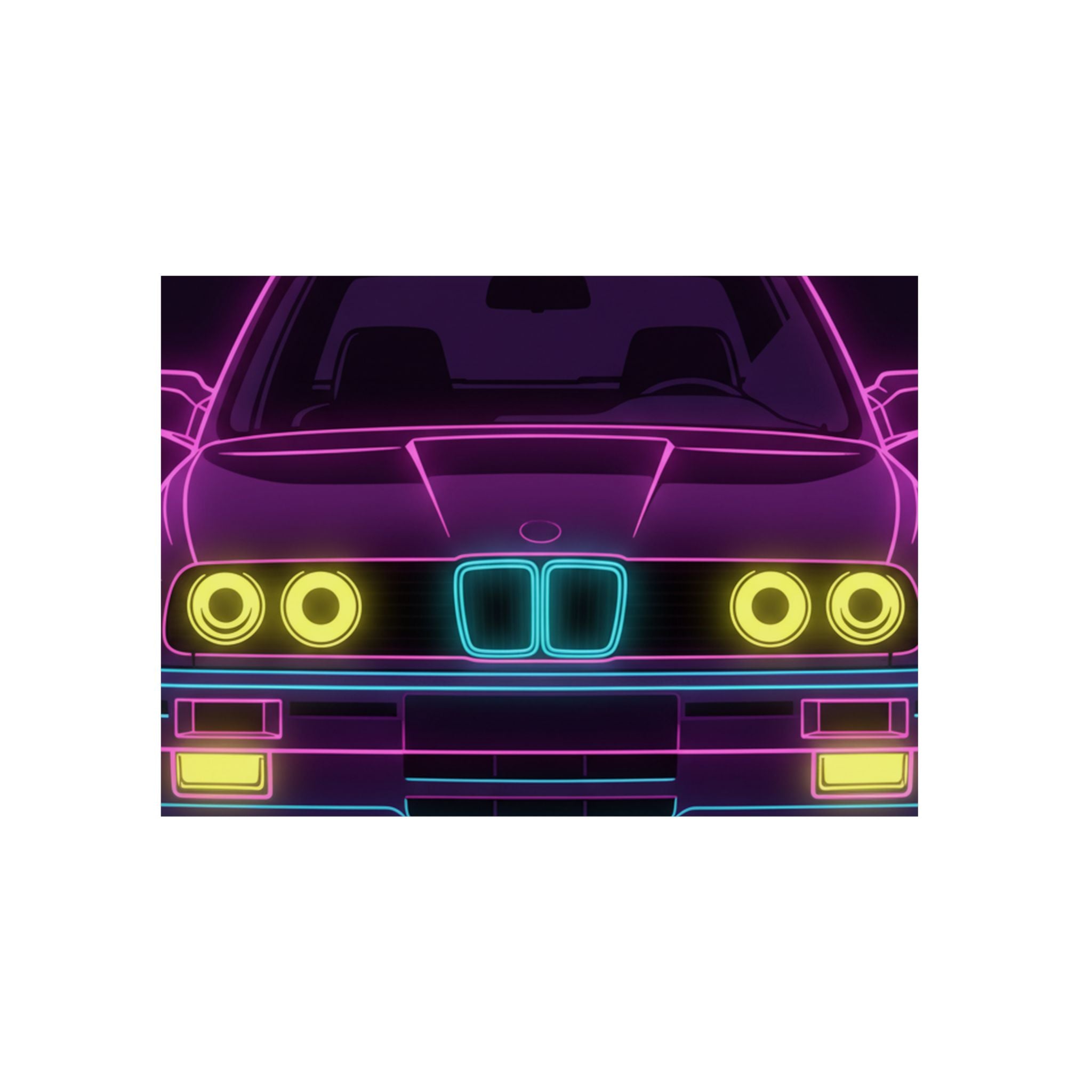 BMW E30 Neon Synthwave Metal Wall Sign