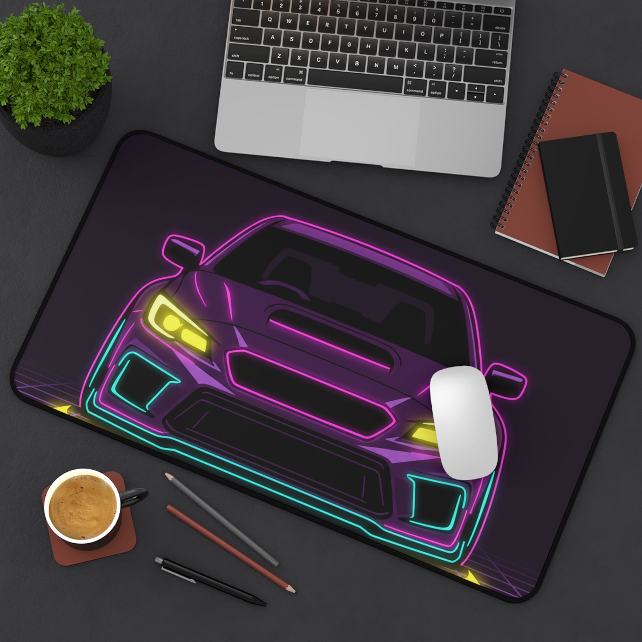 Subaru WRX STI Neon Synthwave Desk Mat