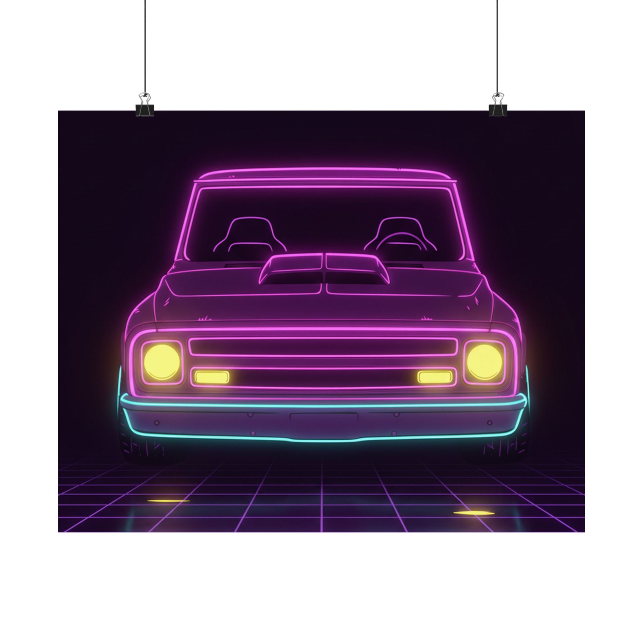 Chevy C10 Pickup (1967-72) Neon Synthwave Poster