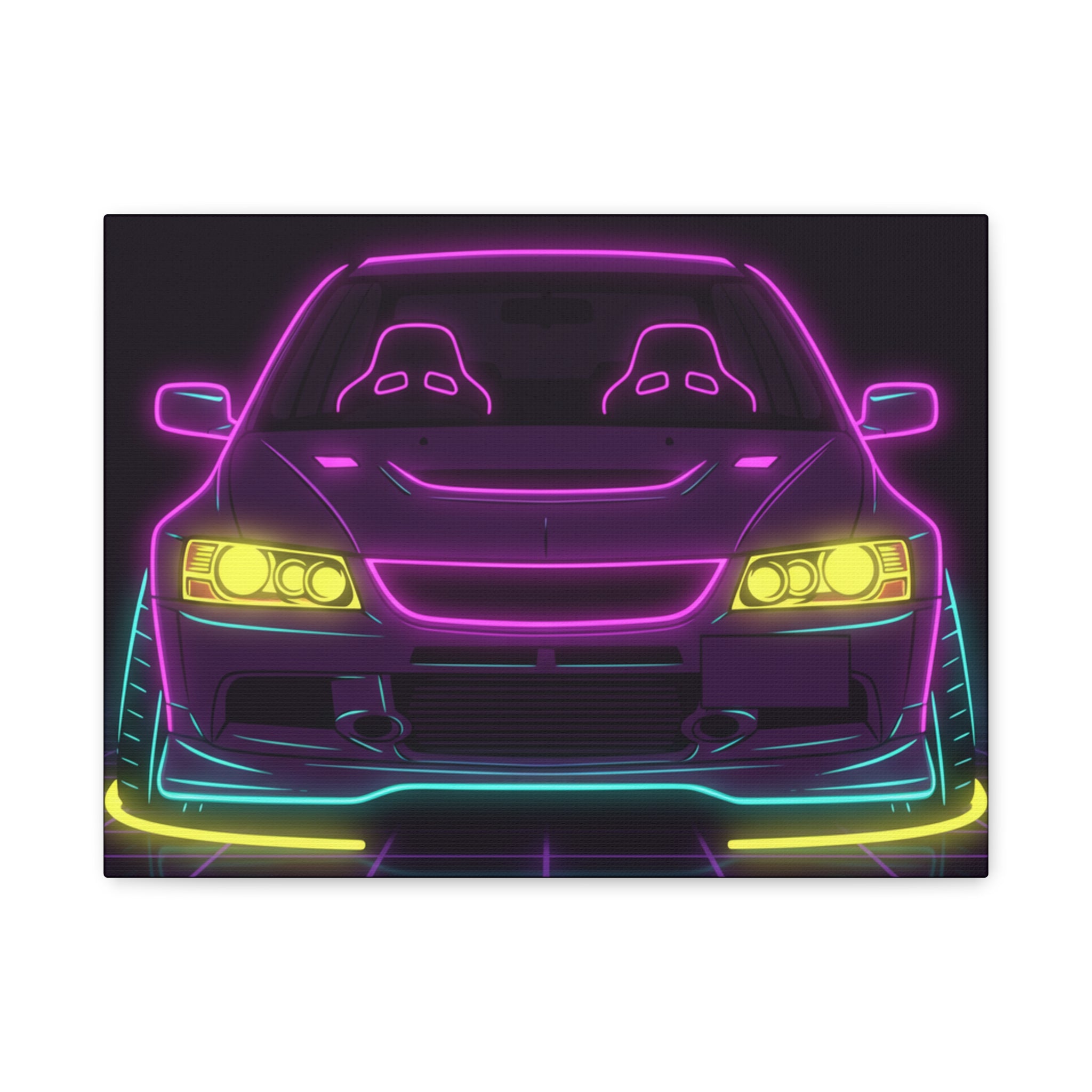 Mitsubishi Evo IX (2005-07) Neon Synthwave Canvas Wall Art