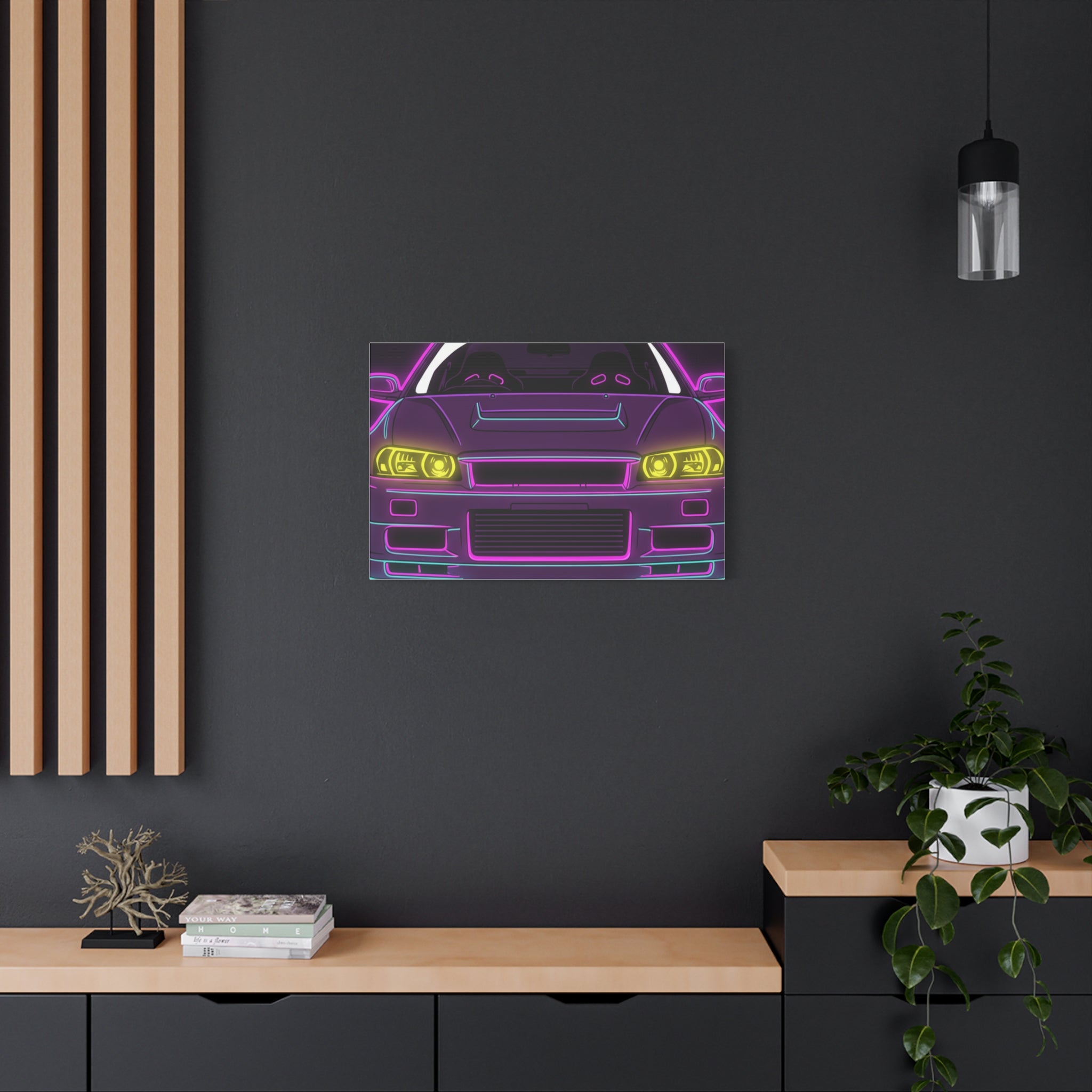 Nissan GT-R Neon Synthwave Canvas Wall Art