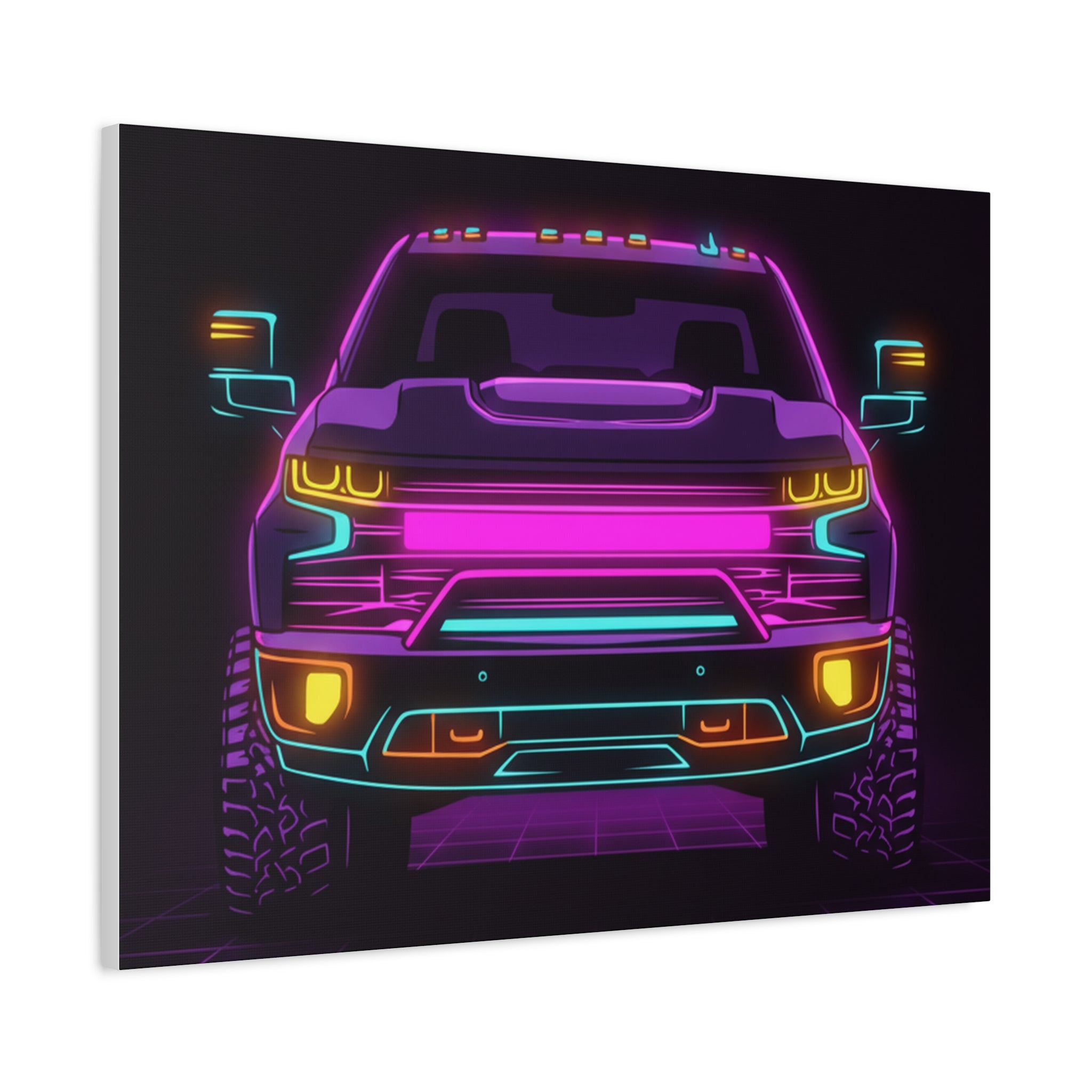 Chevy Silverado Trail Boss (2019+) Neon Synthwave Canvas Wall Art
