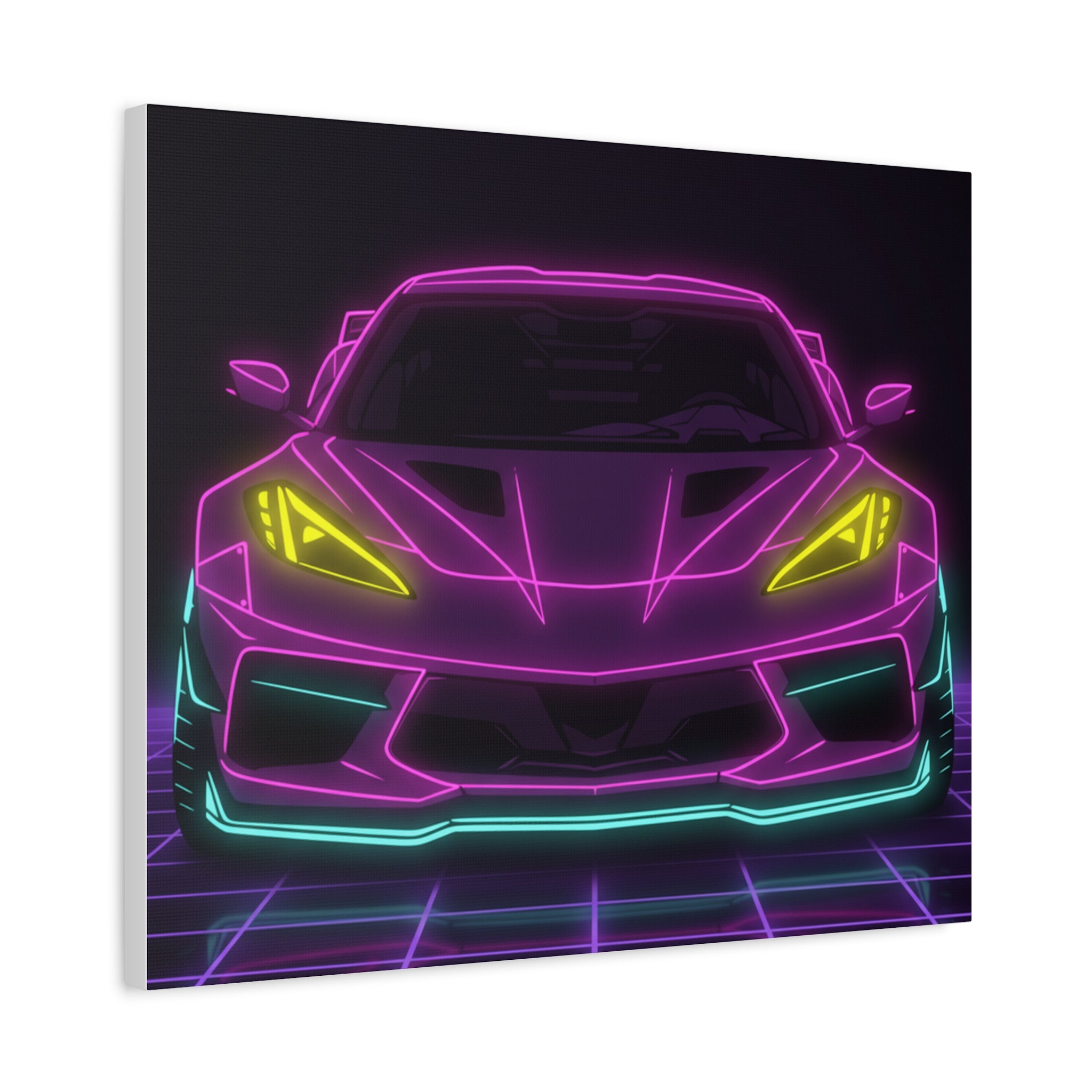 Corvette C8 (2020+) Neon Synthwave Canvas Wall Art