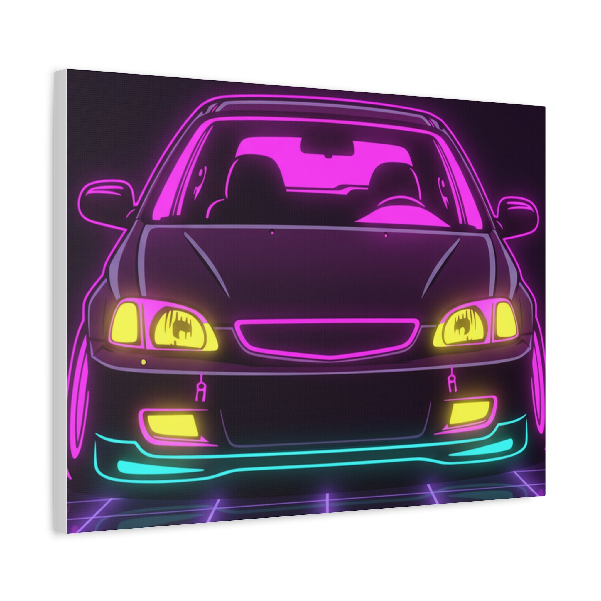 Honda Civic EK Hatch Neon Synthwave Canvas Wall Art