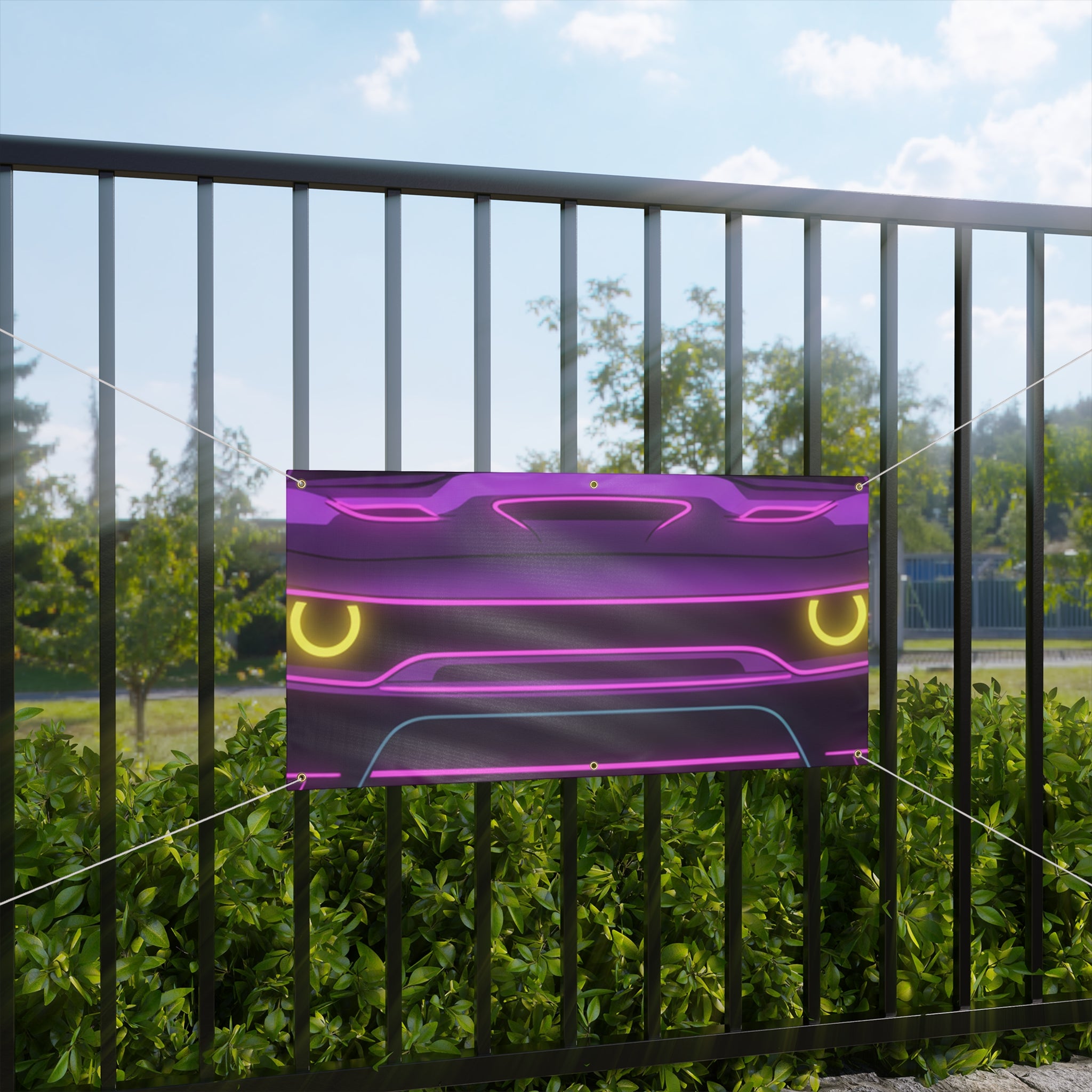 Dodge Challenger SRT Hellcat Neon Synthwave Banner