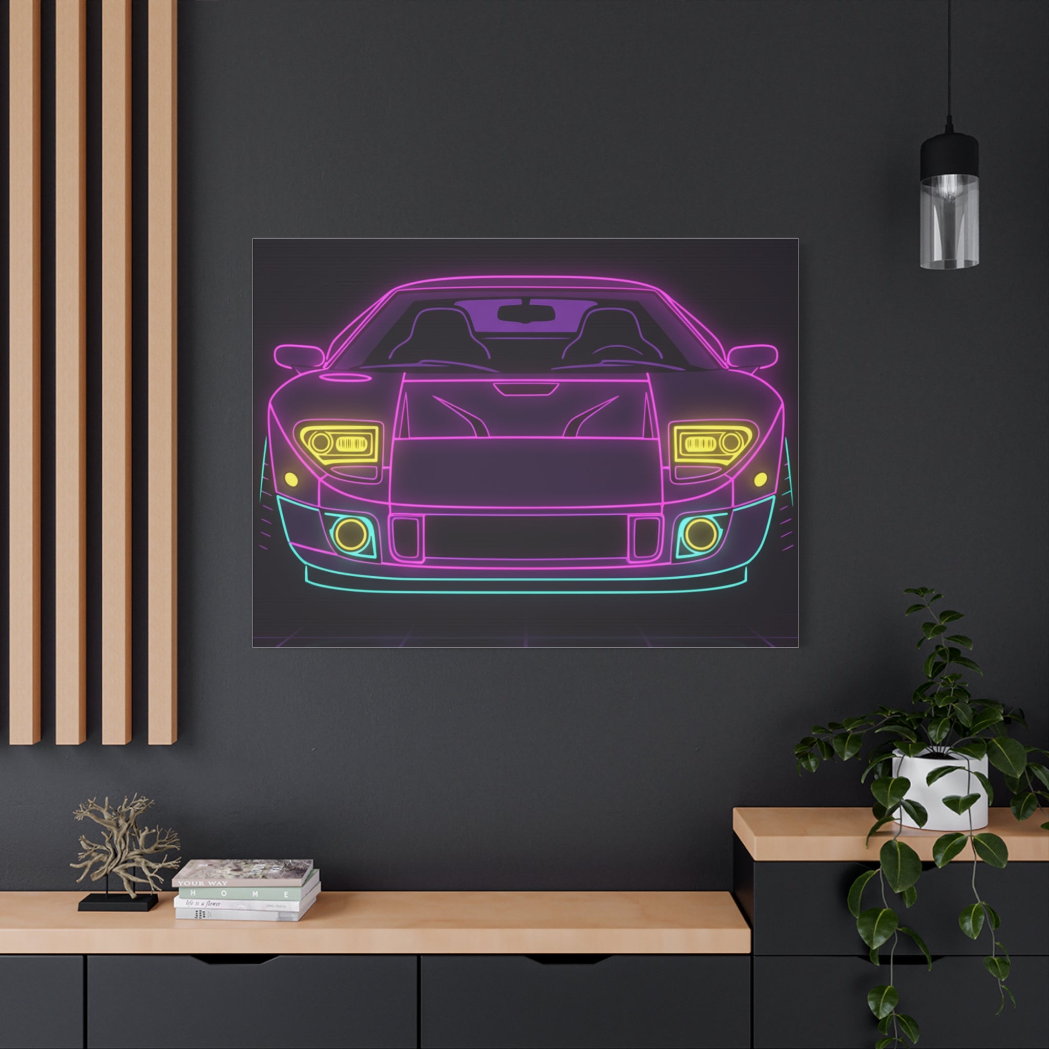 Ford GT40 (1964-69) Neon Synthwave Canvas Wall Art