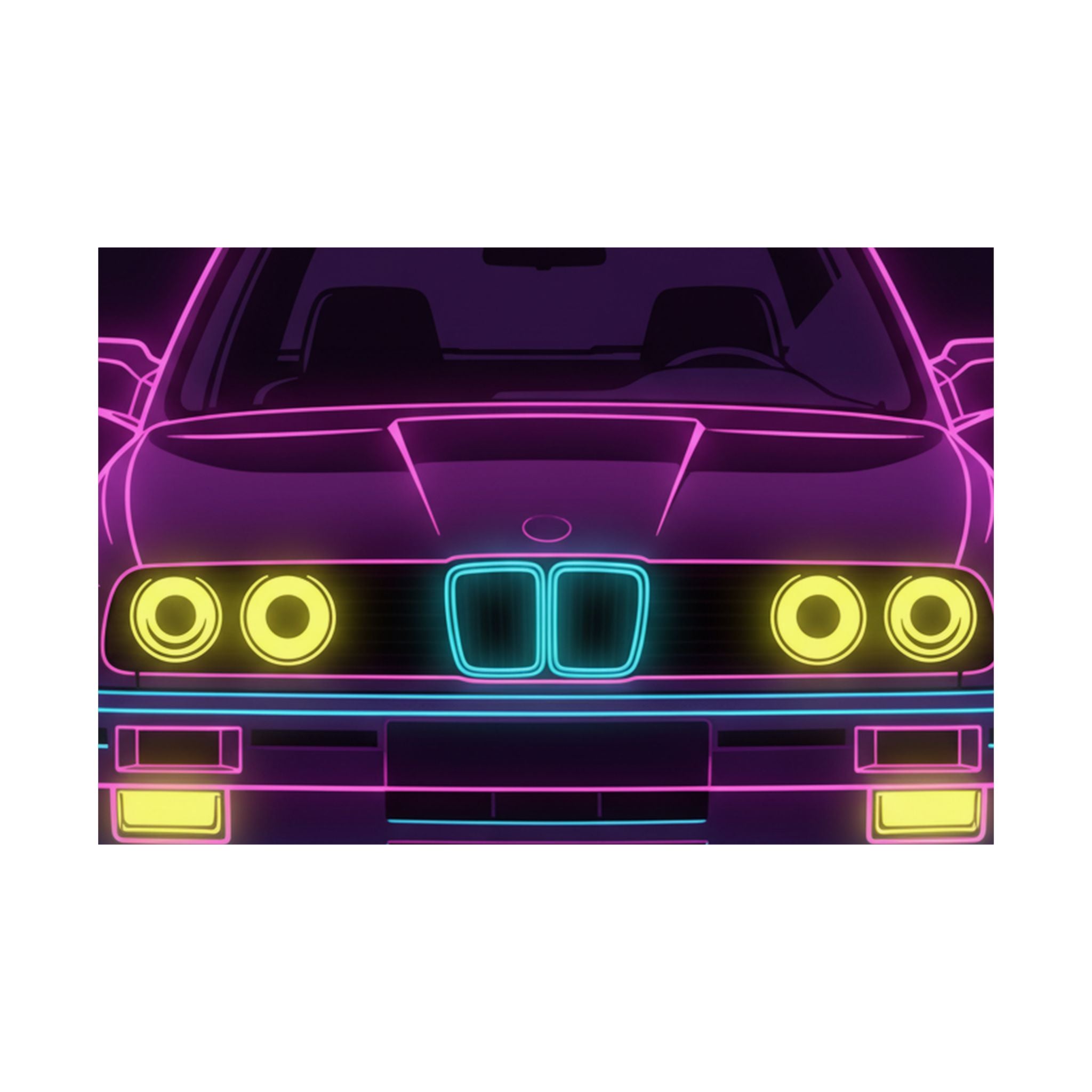 BMW E30 Neon Synthwave Poster
