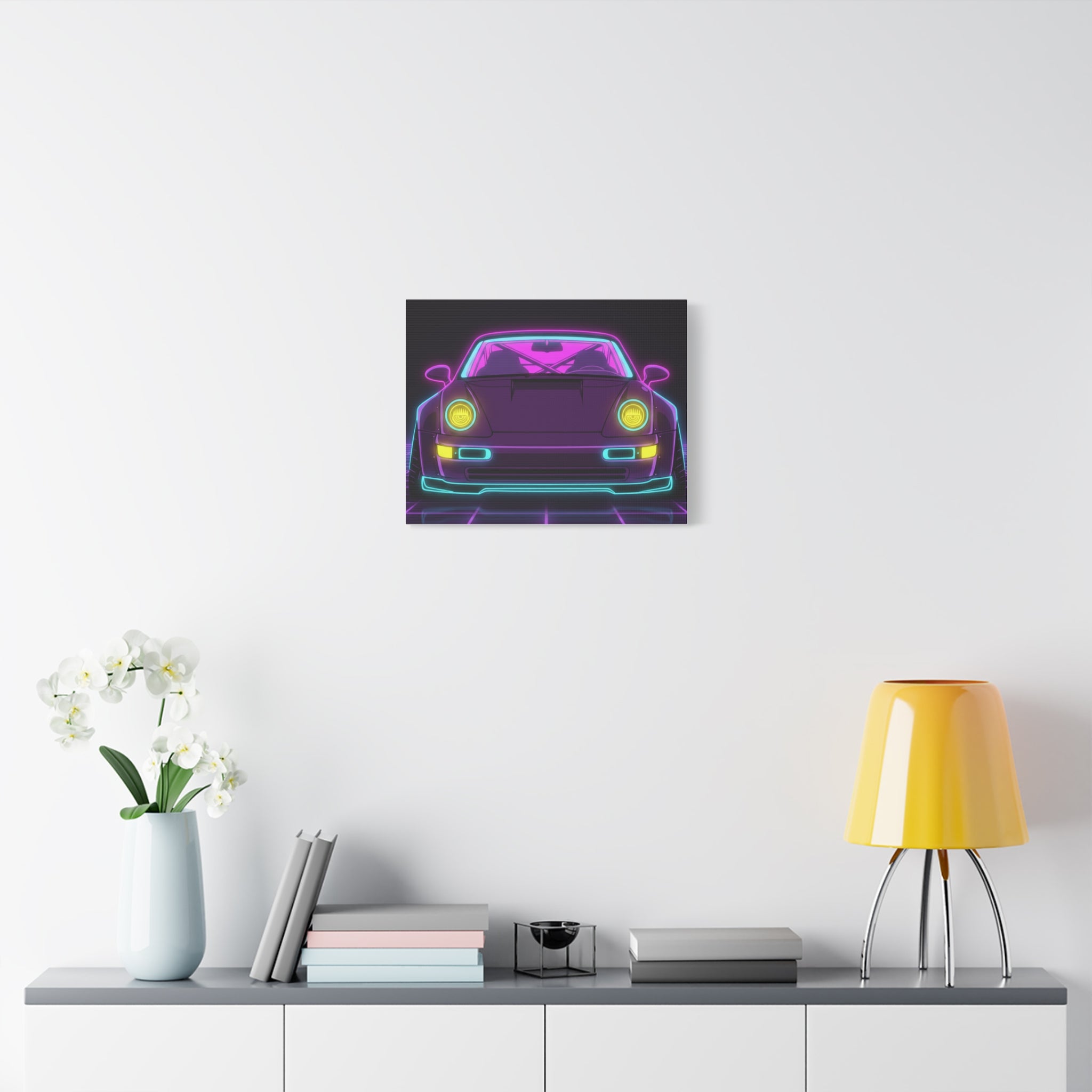 Porsche 964 Turbo Neon Synthwave Canvas Wall Art