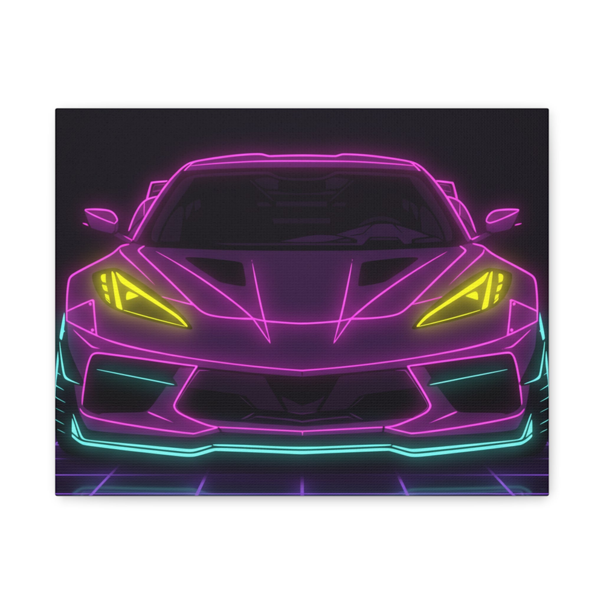 Corvette C8 (2020+) Neon Synthwave Canvas Wall Art