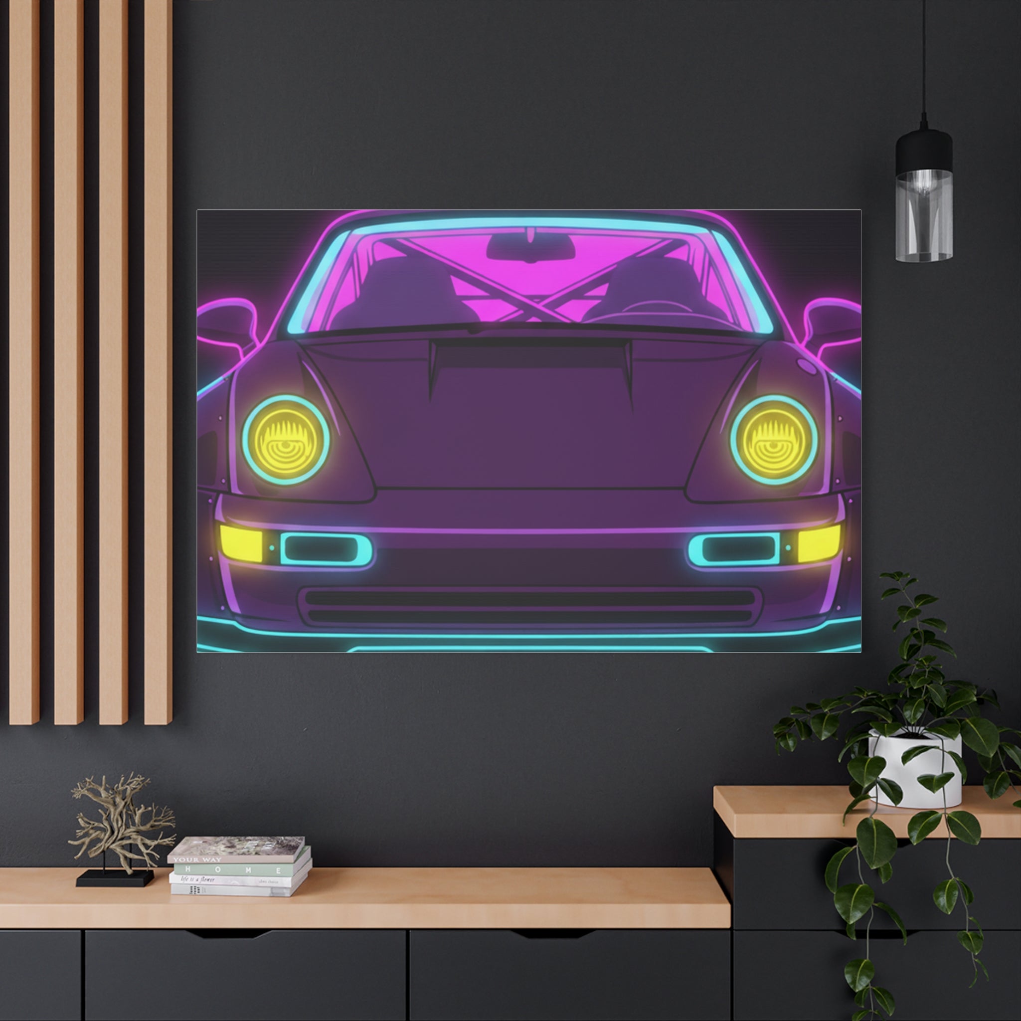 Porsche 964 Turbo Neon Synthwave Canvas Wall Art