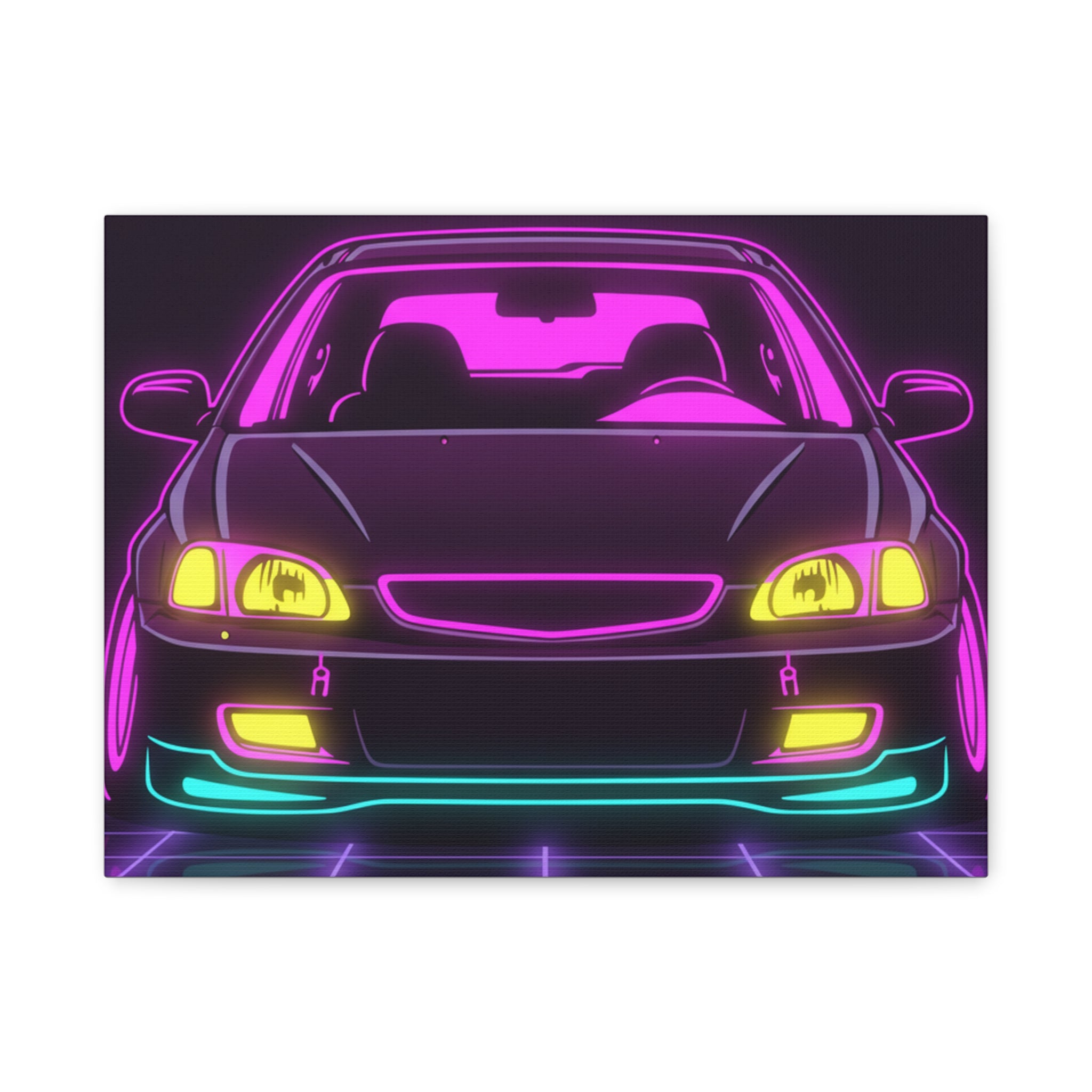 Honda Civic EK Hatch Neon Synthwave Canvas Wall Art