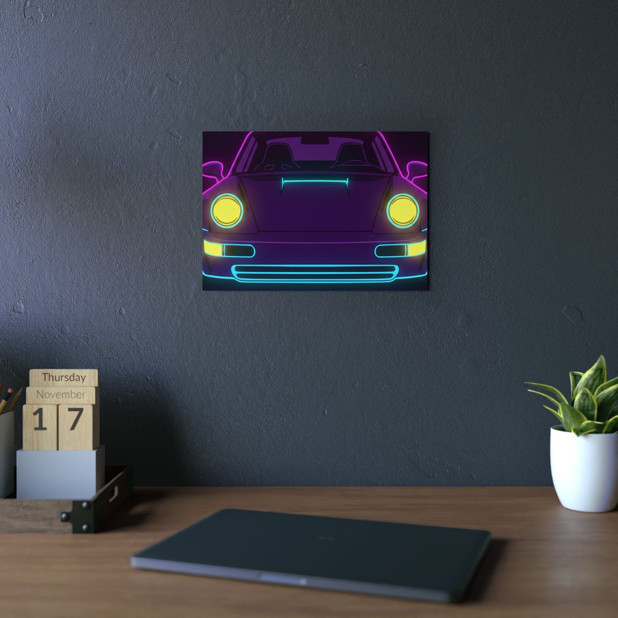 Porsche 964 Singer Neon Synthwave Metal Wall Sign