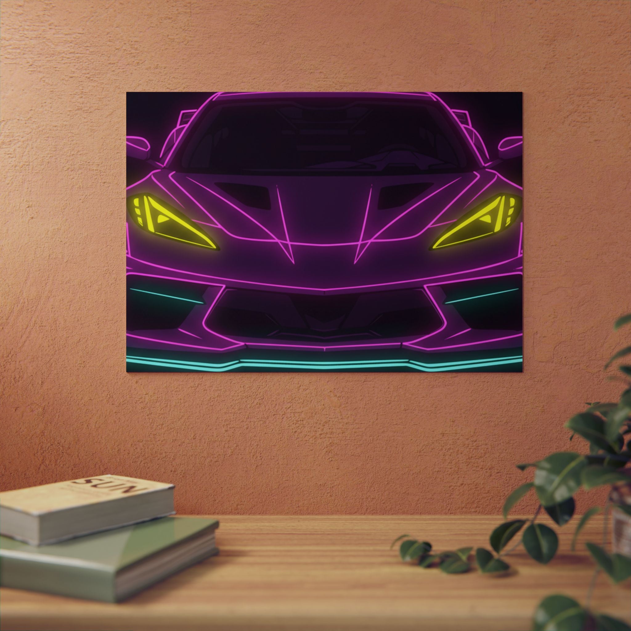 Corvette C8 (2020+) Neon Synthwave Metal Wall Sign