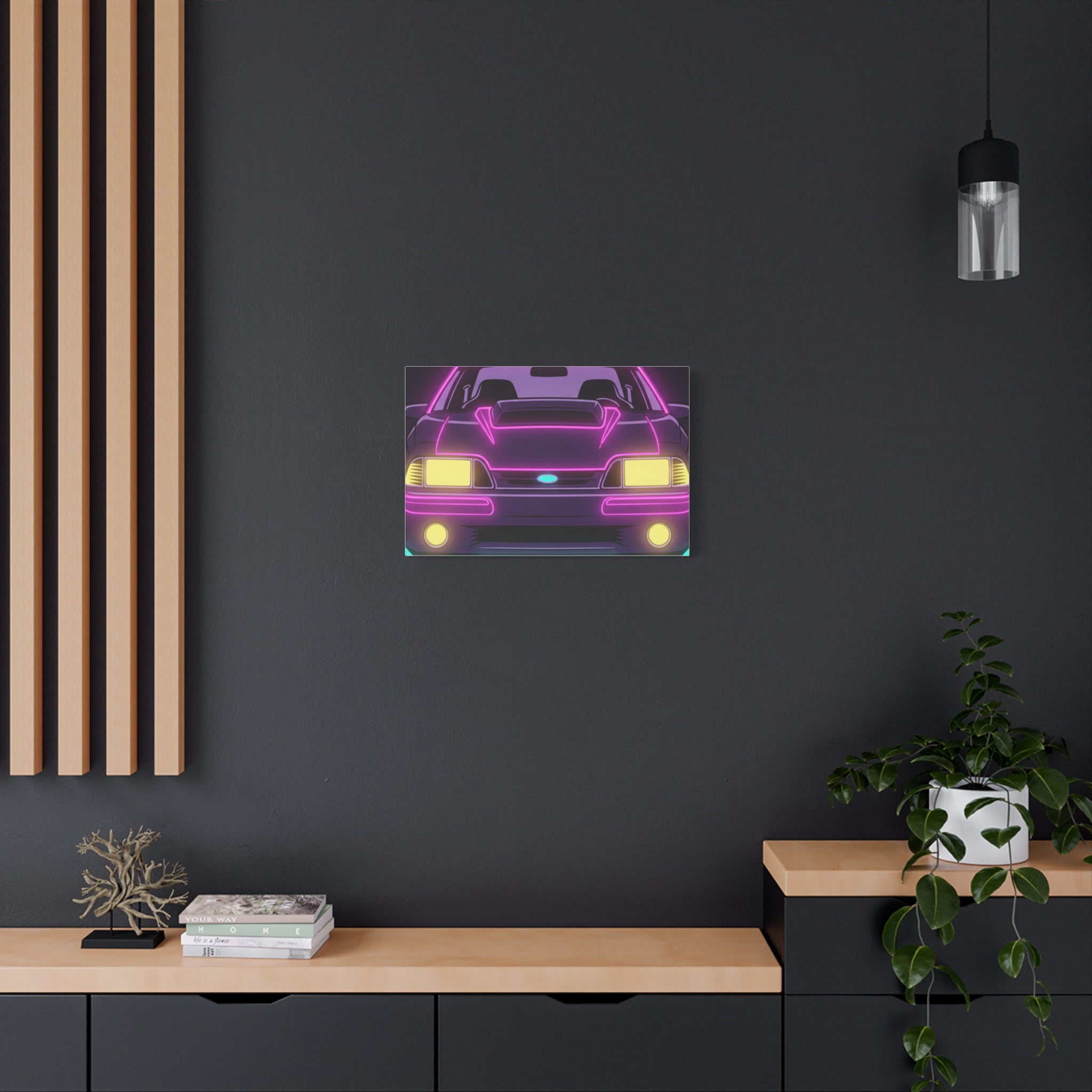 Ford Mustang Fox Body GT Neon Synthwave Canvas Wall Art