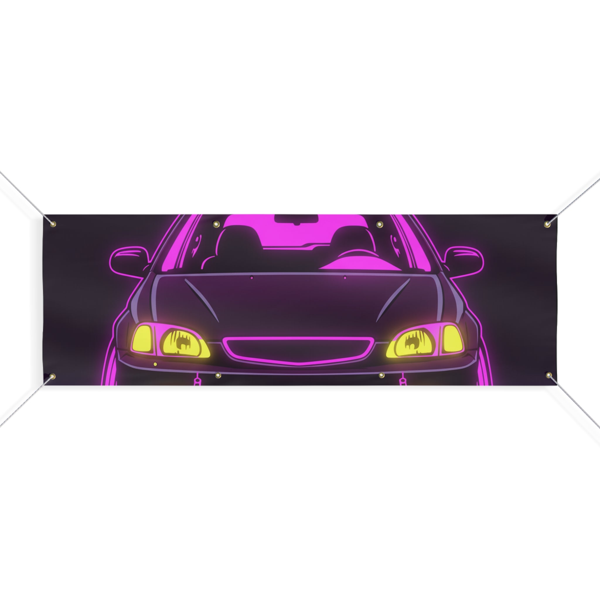 Honda Civic EK Hatch Neon Synthwave Banner