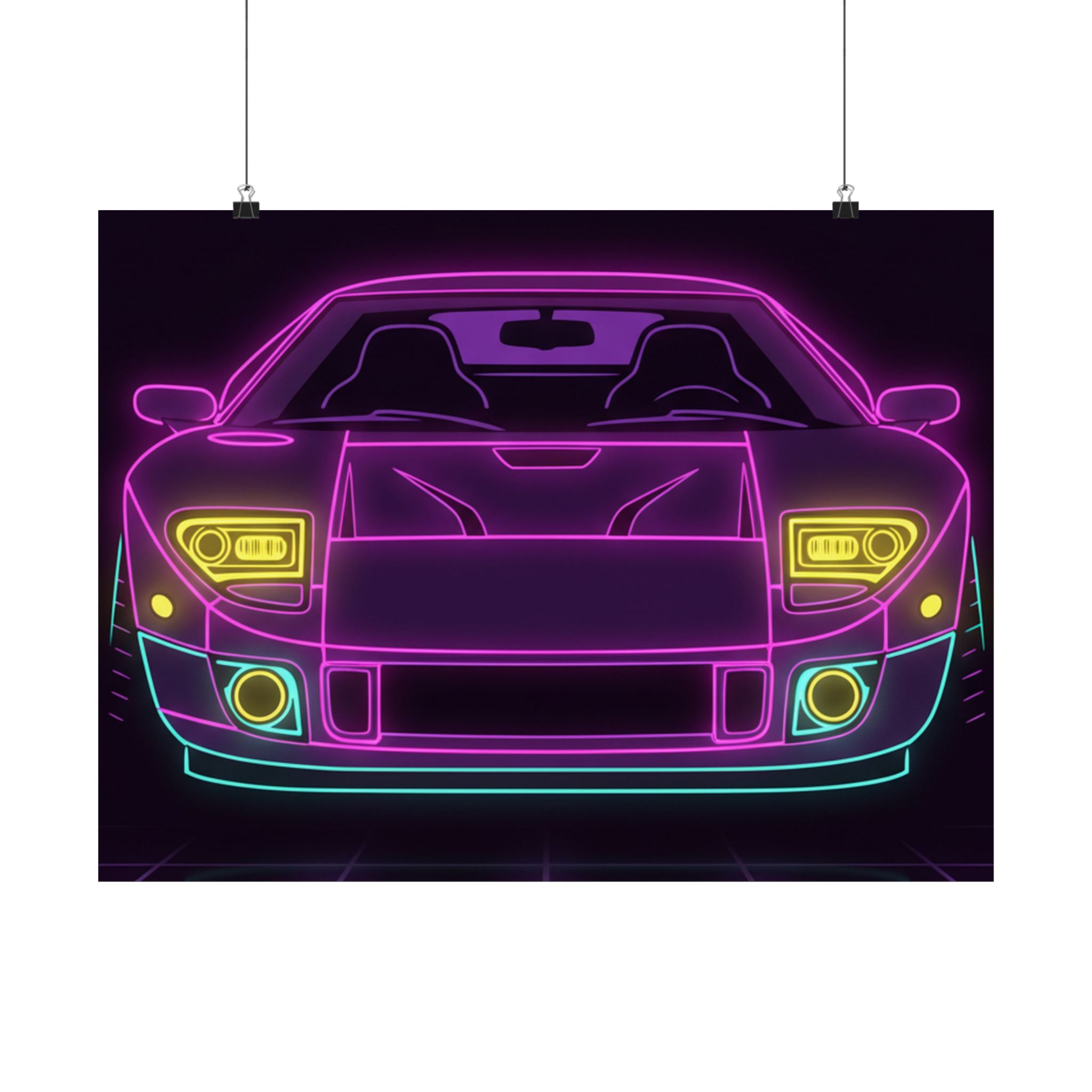 Ford GT40 (1964-69) Neon Synthwave Poster