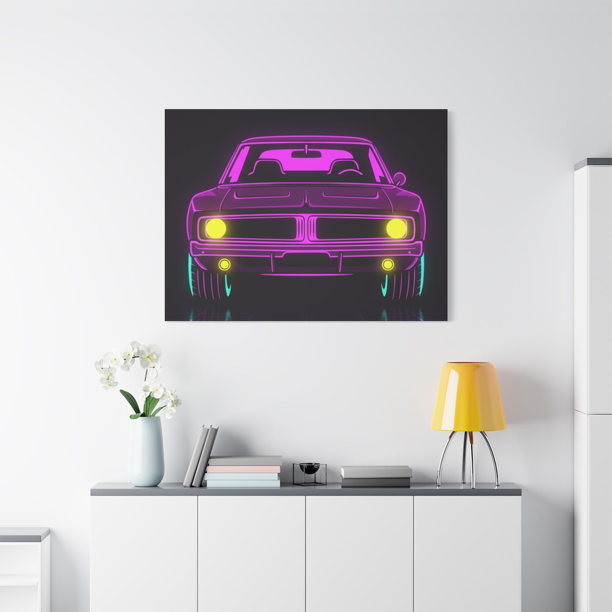 Dodge Charger R/T (1968-70) Resto-Mod Neon Synthwave Canvas Wall Art