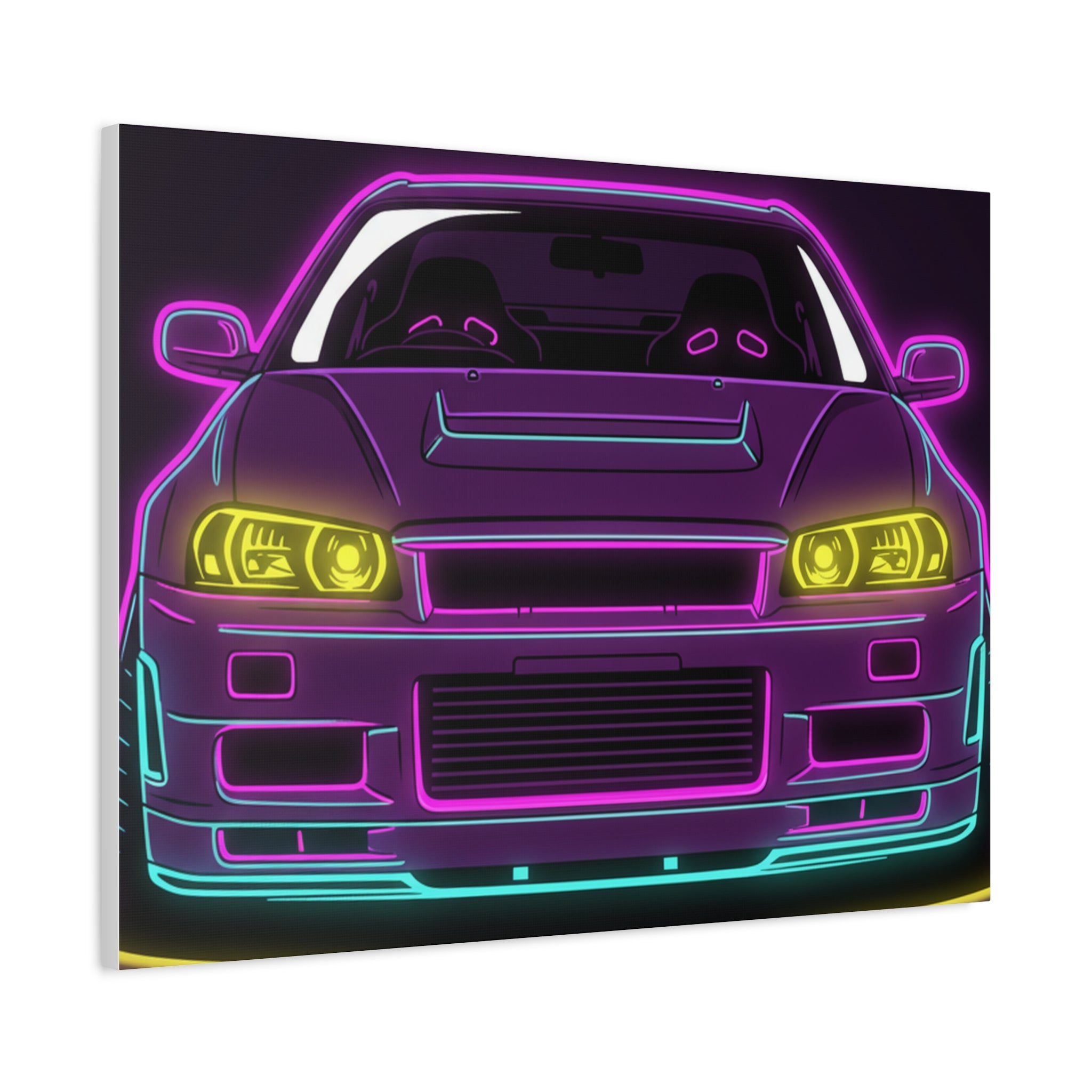 Nissan GT-R Neon Synthwave Canvas Wall Art