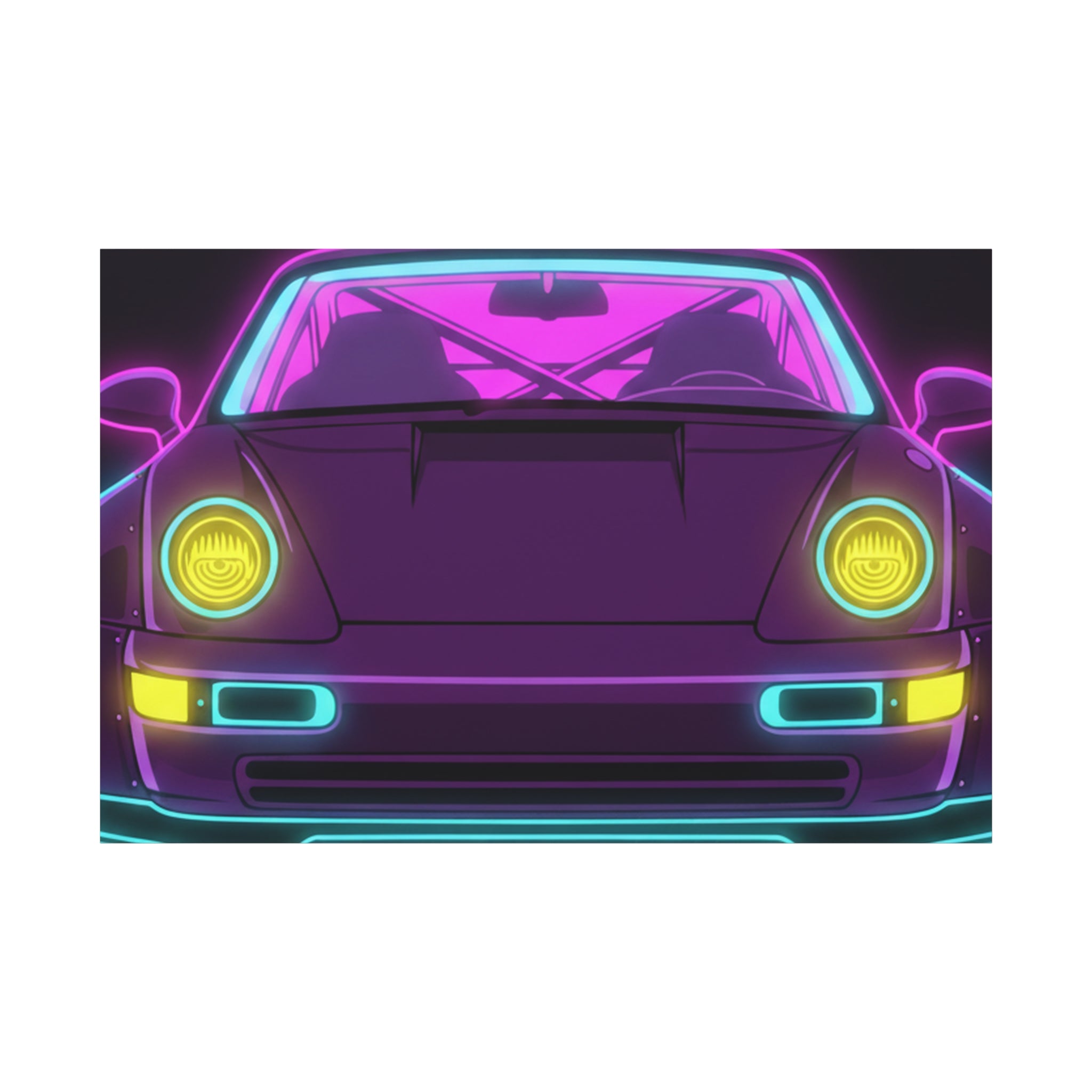 Porsche 964 Turbo Neon Synthwave Canvas Wall Art