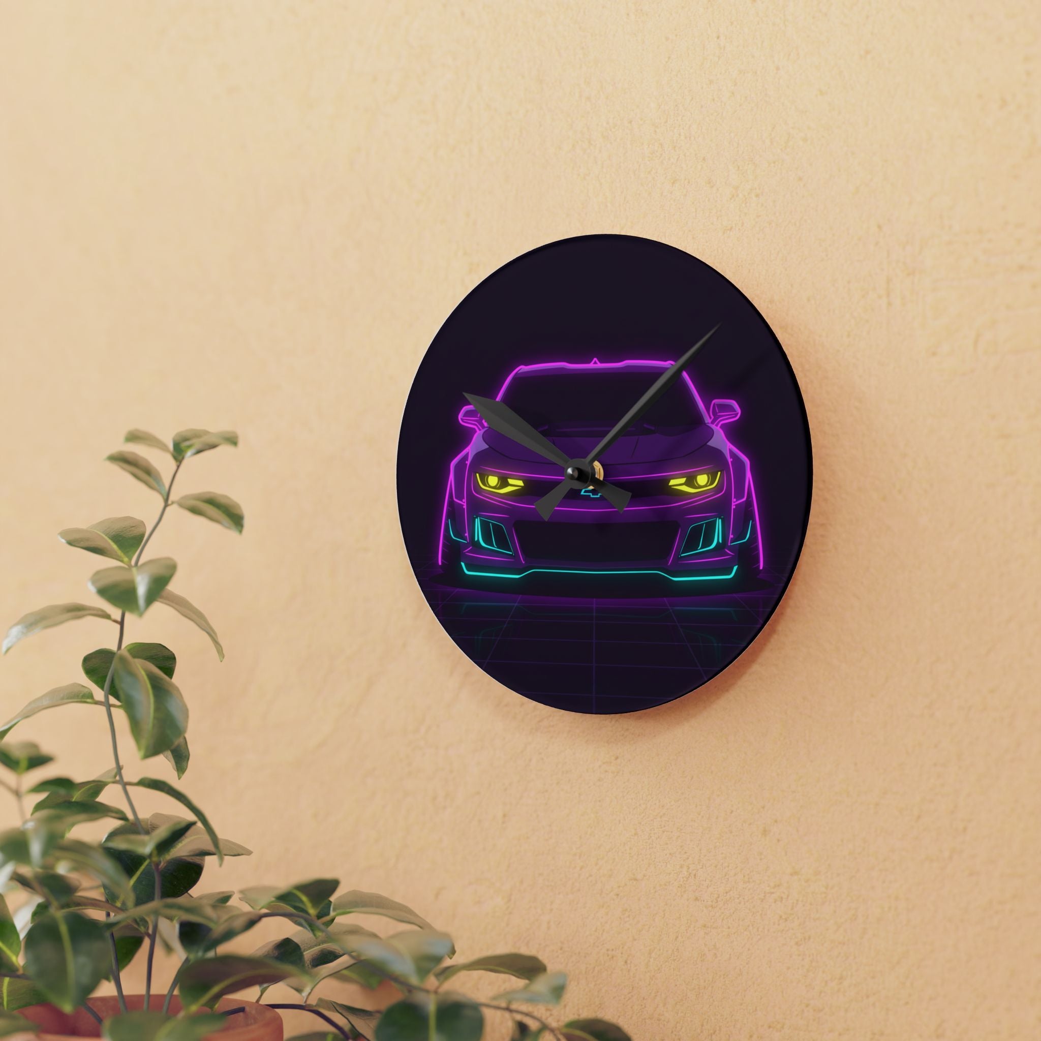 Chevrolet Camaro ZL1 Neon Synthwave Wall Clock