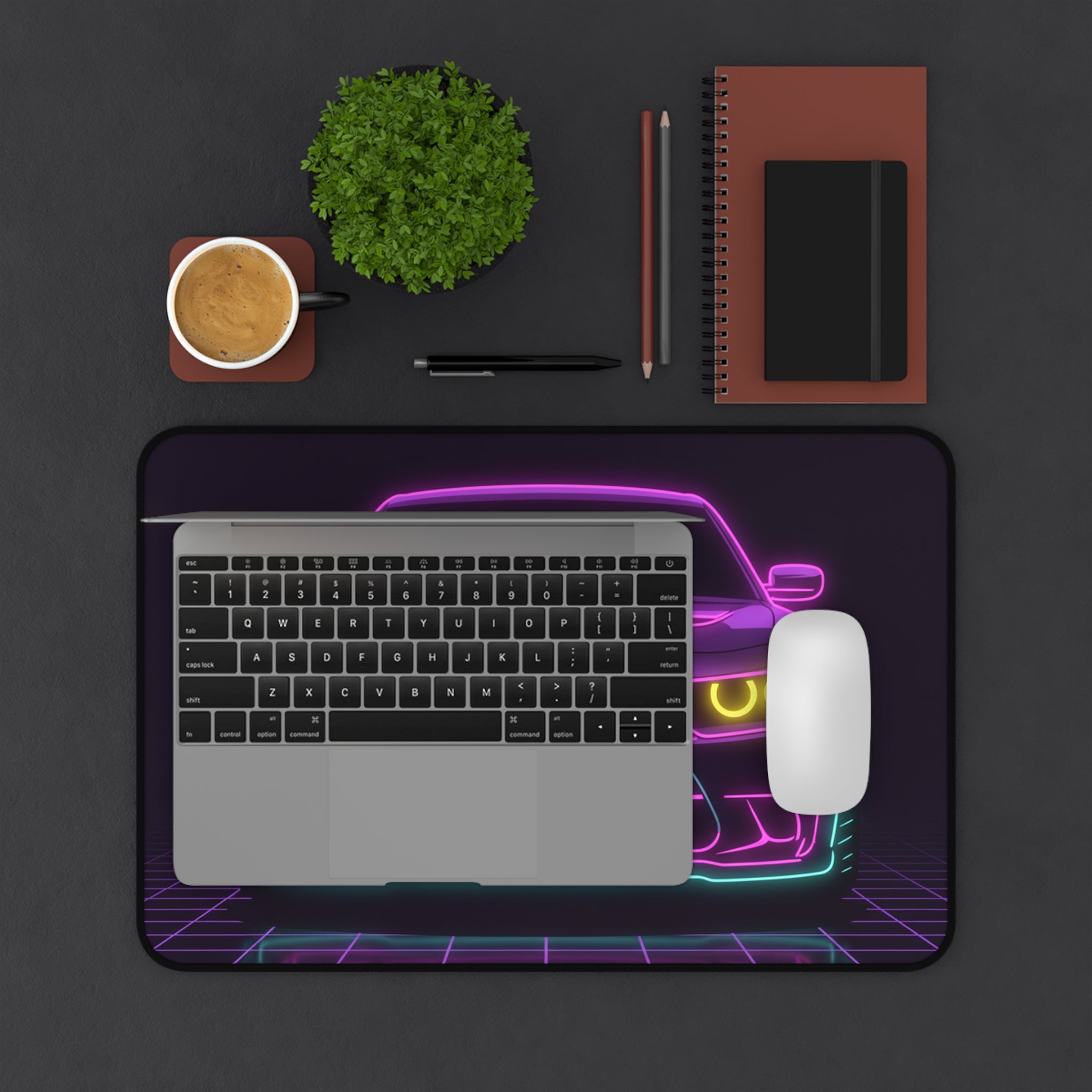 Dodge Challenger SRT Hellcat Neon Synthwave Desk Mat
