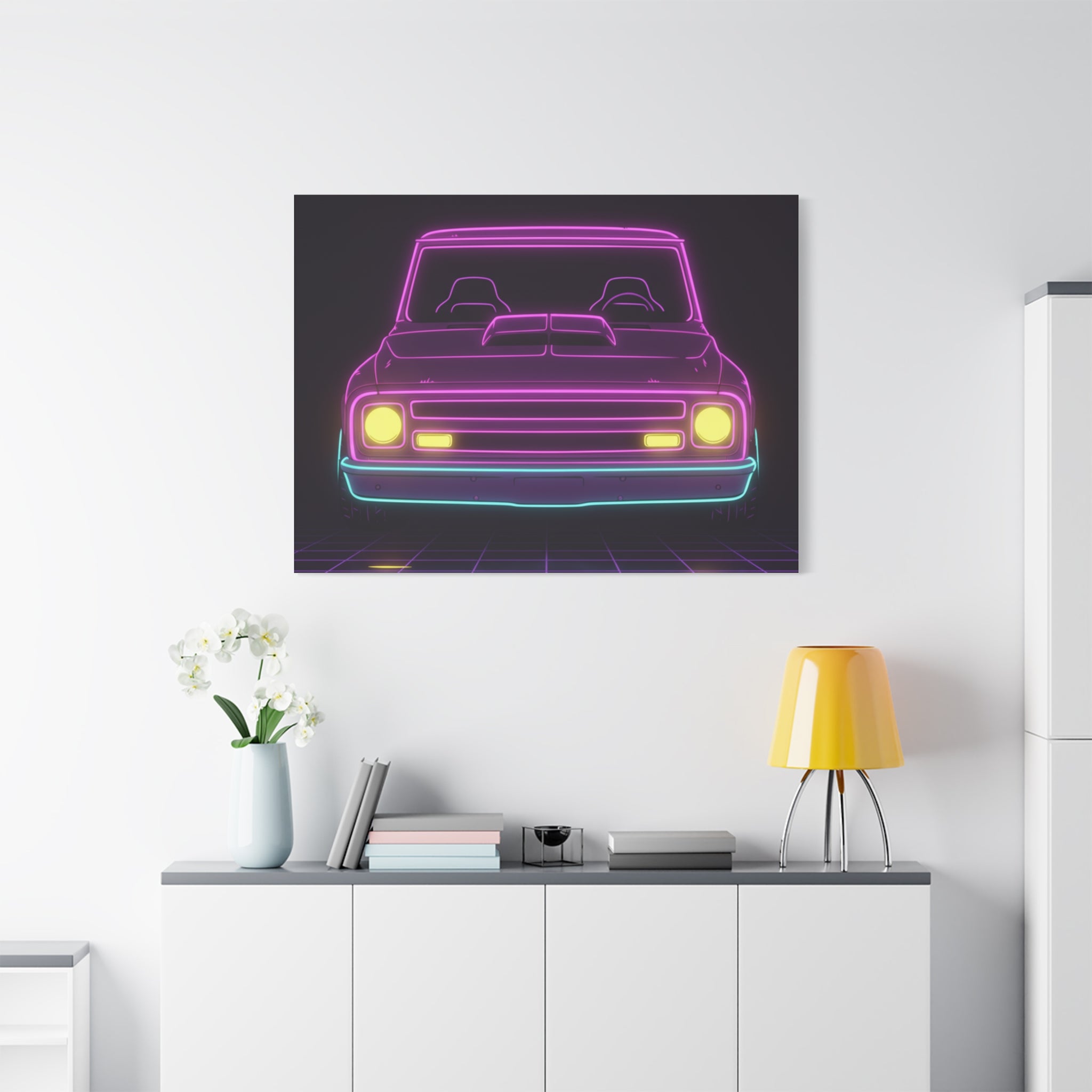 Chevy C10 Pickup (1967-72) Neon Synthwave Canvas Wall Art